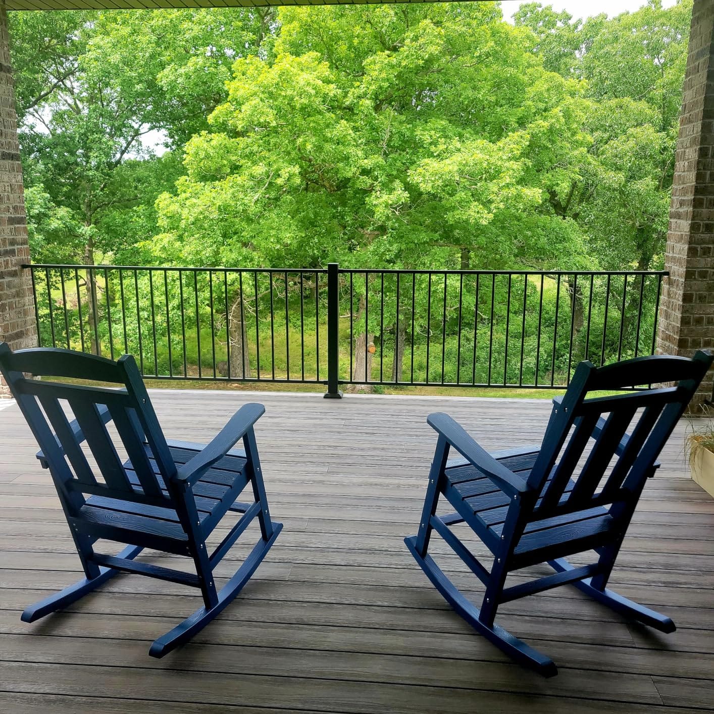 LUE BONA Outdoor Rocking Chairs Set of 2, Weather Resistant Poly Plastic Rocker, 350lb Heavy Duty, Oversized Porch Rocker for Adult, High Back Smooth for Outdoor & Indoor, Black customer photo 1