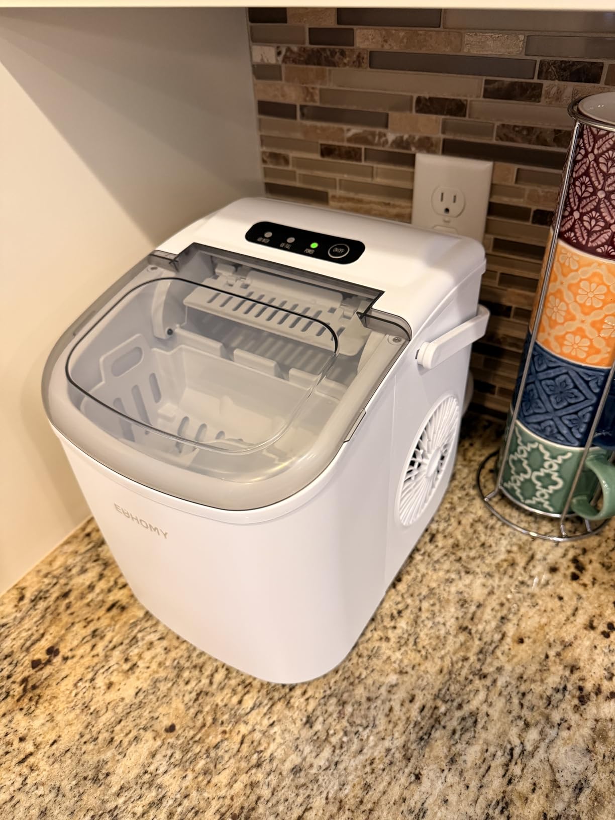 EUHOMY Countertop Ice Maker Machine with Handle, 26lbs in 24Hrs, 9 Ice Cubes Ready in 6 Mins, Auto-Cleaning Portable Ice Maker with Basket and Scoop, for Home/Kitchen/Camping/RV. (Black) customer photo 2