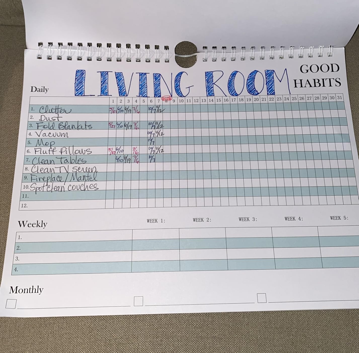 Habit Tracker Journal - Undated Weekly & Monthly Planner with Spiral Binding 12 Months, 8.5