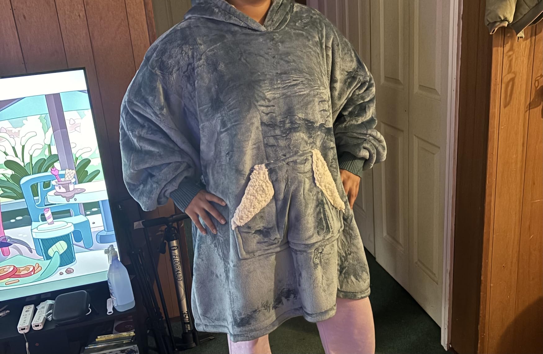 Wearable Blanket Hoodie, Oversized Sherpa Fleece Sweatshirt Blanket with Giant Hood Pocket and Sleeves for Adult, Warm & Cozy Grey Blanket Gifts for Women customer photo 1