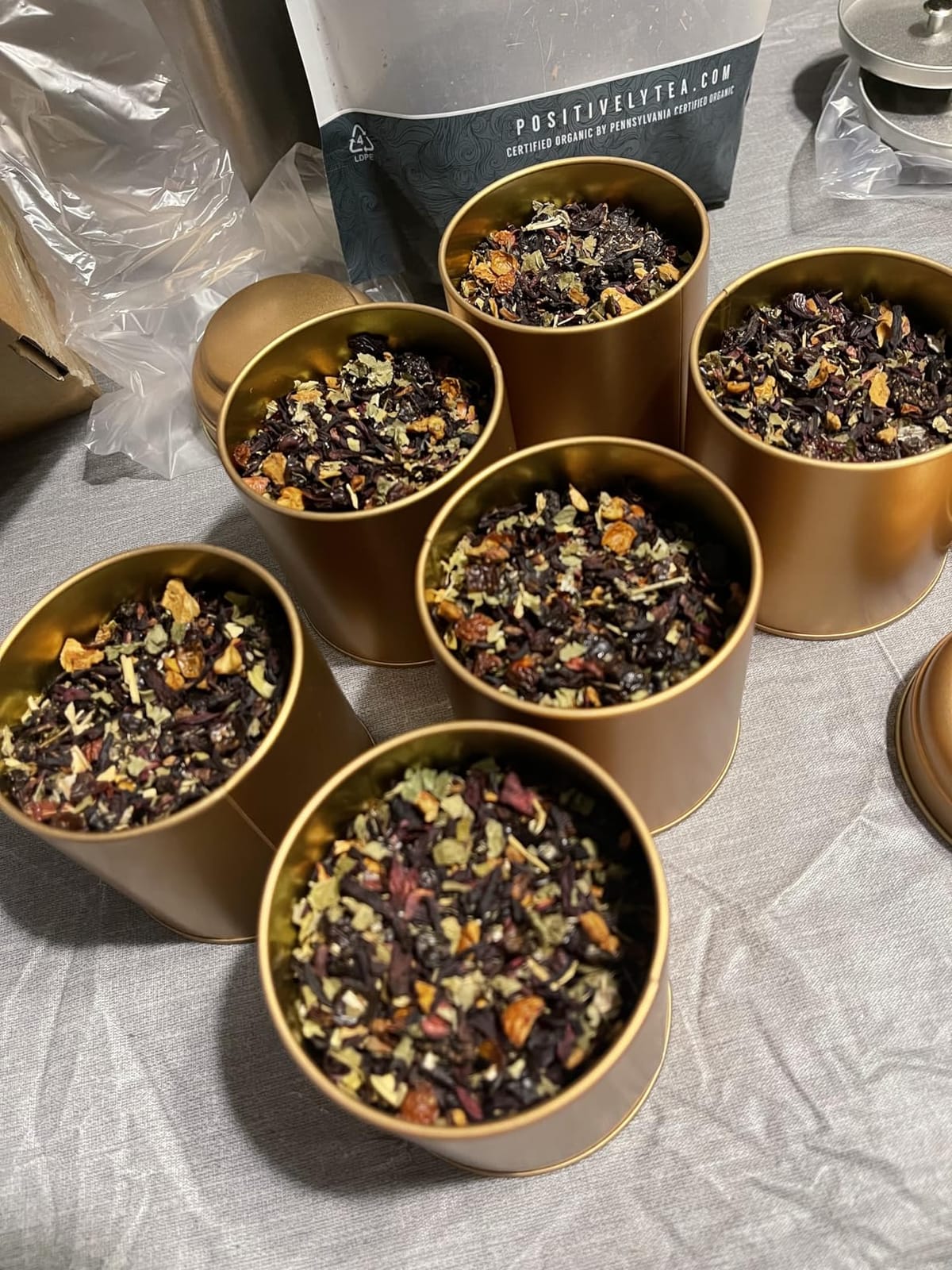 Acrux7 12 Pack Small Tea Tin Canisters with Airtight Lids, 8oz Loose Leaf Tea Storage Containers, Round Metal Airtight Tea Tins Containers for Herbs, Spices, Coffee, Loose Tea, Cube Sugar customer photo 2