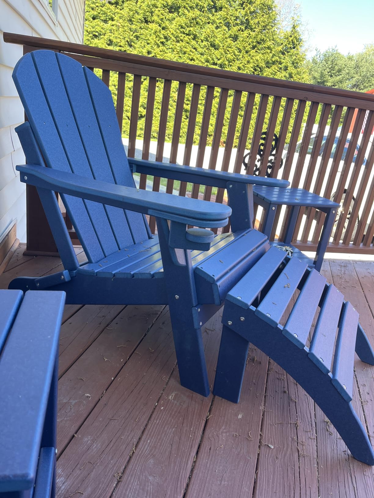 GREENVINES Folding Adirondack Chairs Set of 2 | HDPE Plastic | Fire Pit Chair | All Weather | Cup Holder | Blue | for Deck Backyard Patio Outdoor Garden customer photo 1