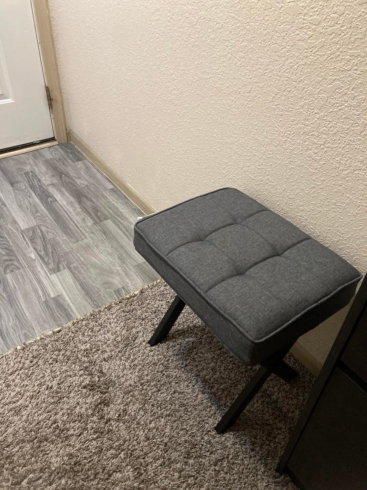 LUE BONA Square Linen Makeup Stool, Metal X Legs, Small Ottoman Stool Chair for Vanity, Modern Padded Seat Foot Rest for Makeup Room, Bathroom customer photo 1
