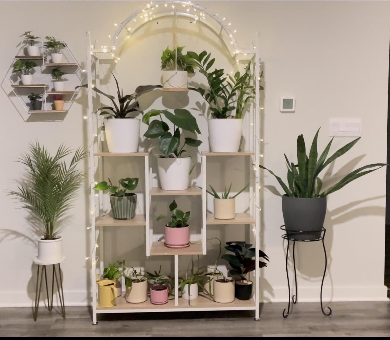 Tribesigns 5-Tier Tall Indoor Plant Stand, 74.8'' Arched Metal Flower Shelf with Hanging Hooks, Large Bonsai Pots Display Rack for Indoor, Balcony, Living Room customer photo 1