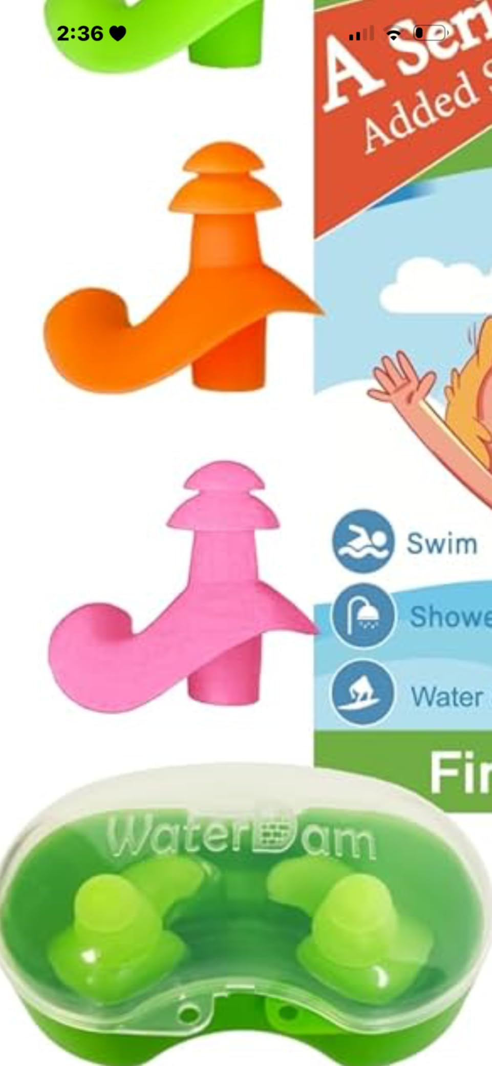 WaterDam A-Series Swimming Ear Plugs Ultra Comfy Great Waterproof Earplugs (Mixed Sizes, Size 1A+1: Toddler Little Kids 10m-6yrs & ExtraSmall Ear Women&Teens) customer photo 2