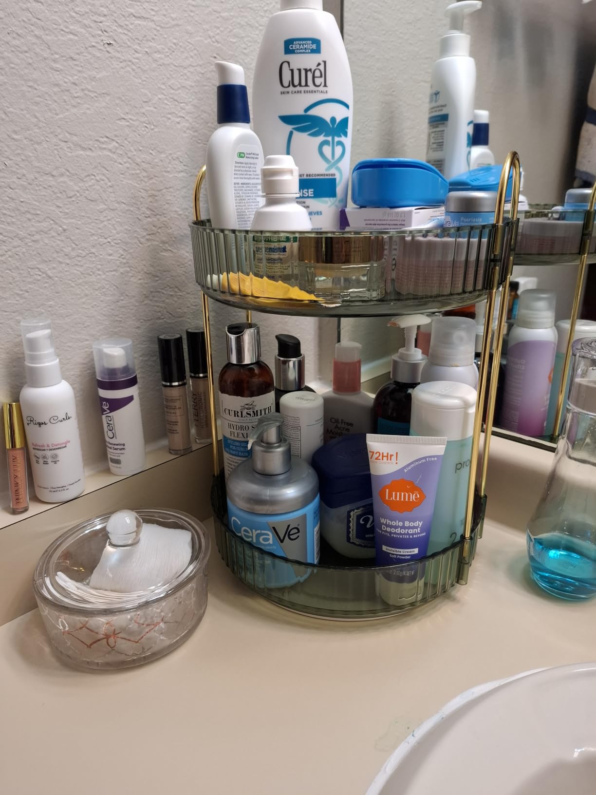 Asayuee 360 Rotating Makeup Organizer for Vanity, 2 Tier Large Capacity Skincare Organizers, Bathroom Counter Organizer, Spinning Perfume Organizer (Green-2 Tier) customer photo 2