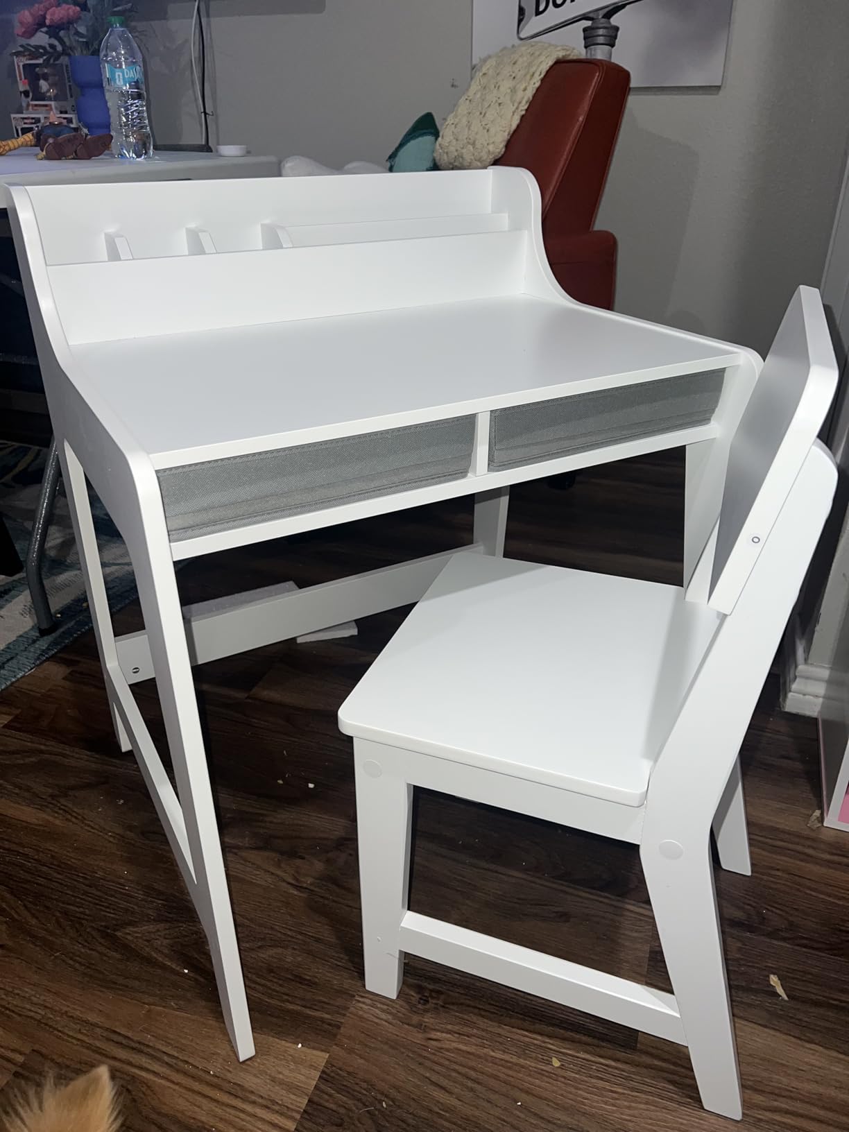 UTEX Kids Desk and Chair Set, Study Desk for Kids with Storage Bins, Wooden Children Study Table, Student Writing Desk for Bedroom & Study Room (2 Fabrics Drawers) customer photo 2