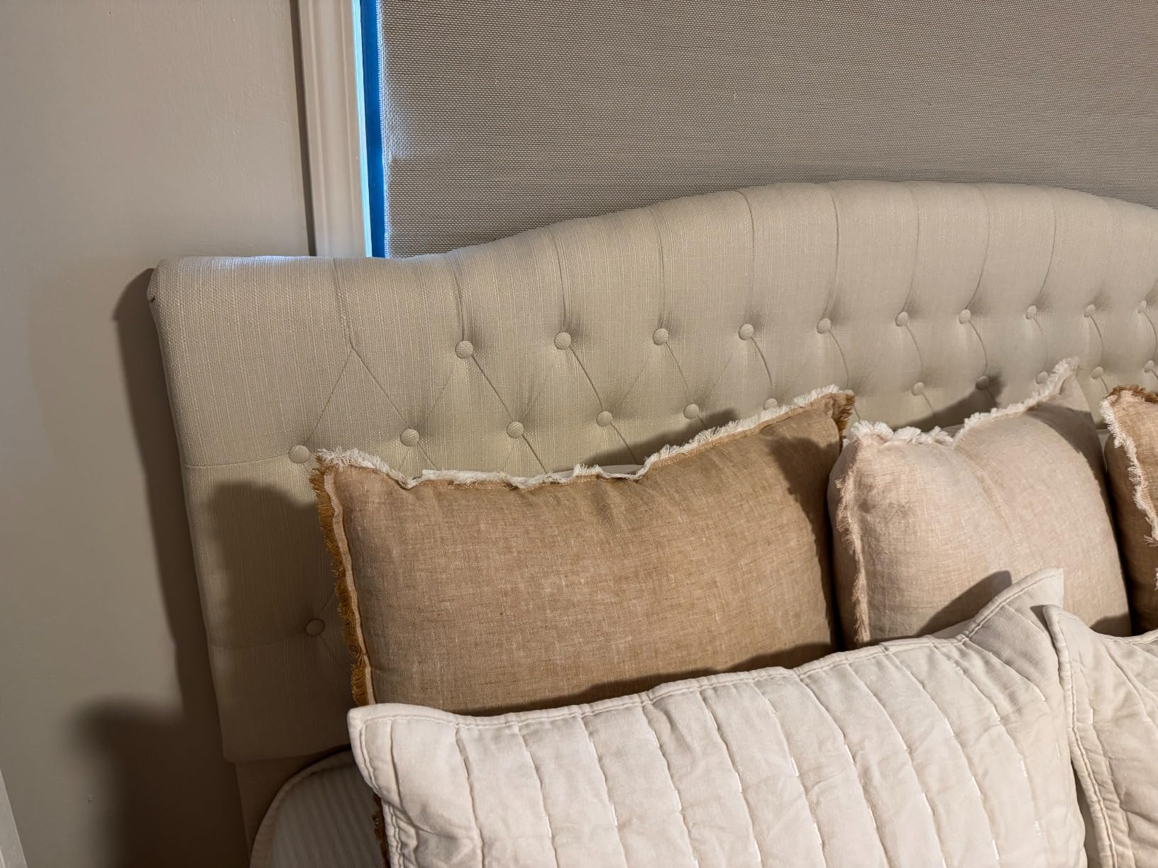 King Headboard Only, Linen Classic Tufted Design, Ivory | 2 installation options: bed frame mount and wall mount customer photo 1