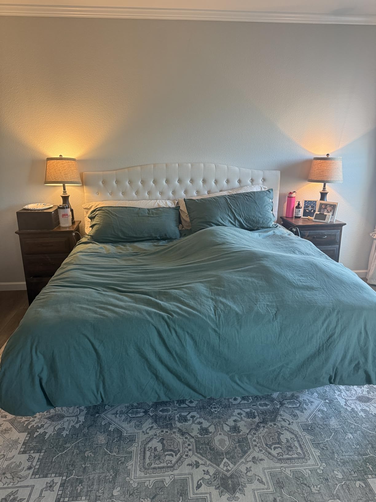 King Headboard Only, Linen Classic Tufted Design, Ivory | 2 installation options: bed frame mount and wall mount customer photo 2