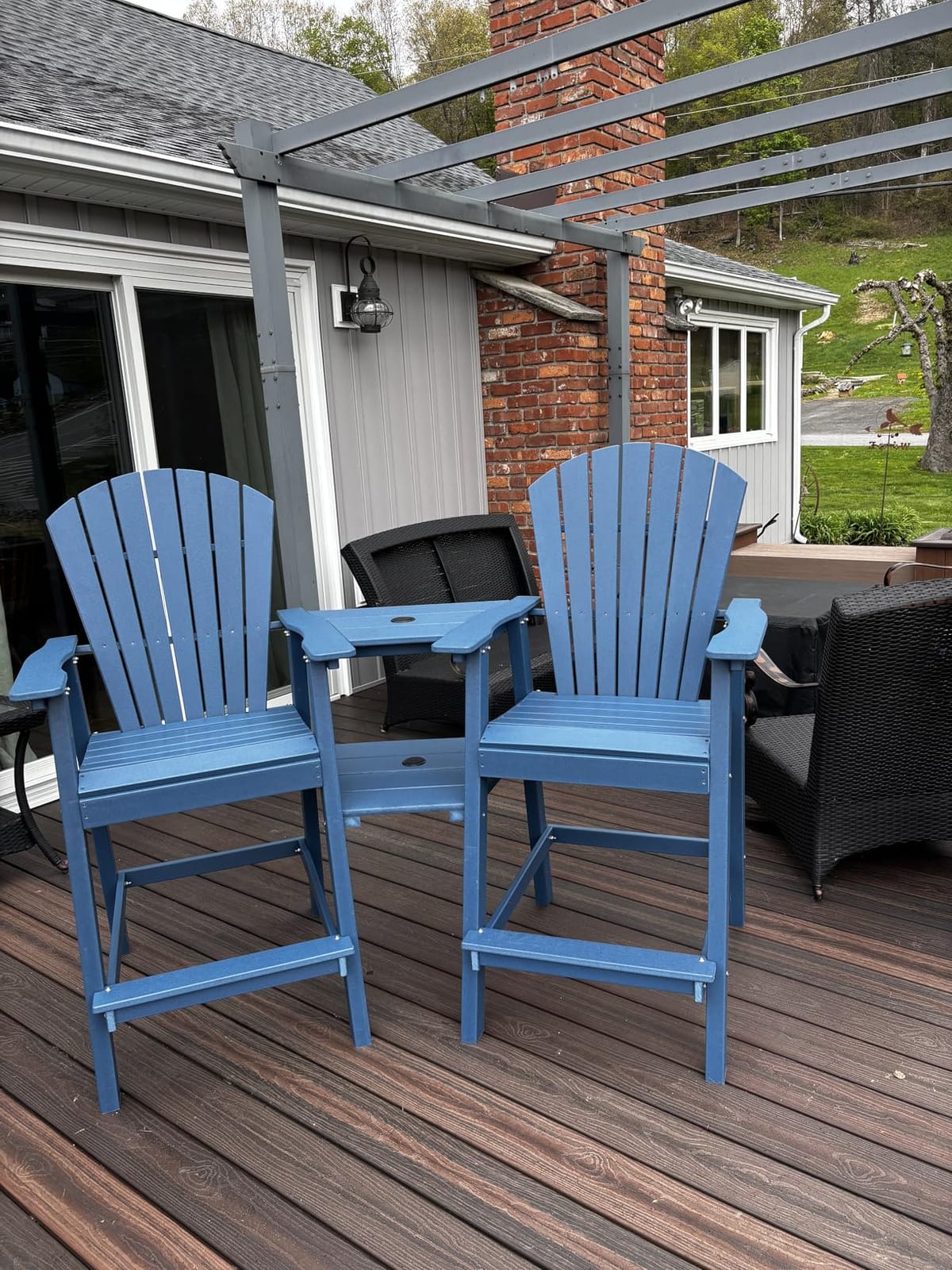 Tall Adirondack Chairs Set of 2 with Double Connecting Trays, All Weather HDPE Bar Height Adirondack Chair - Grey customer photo 1