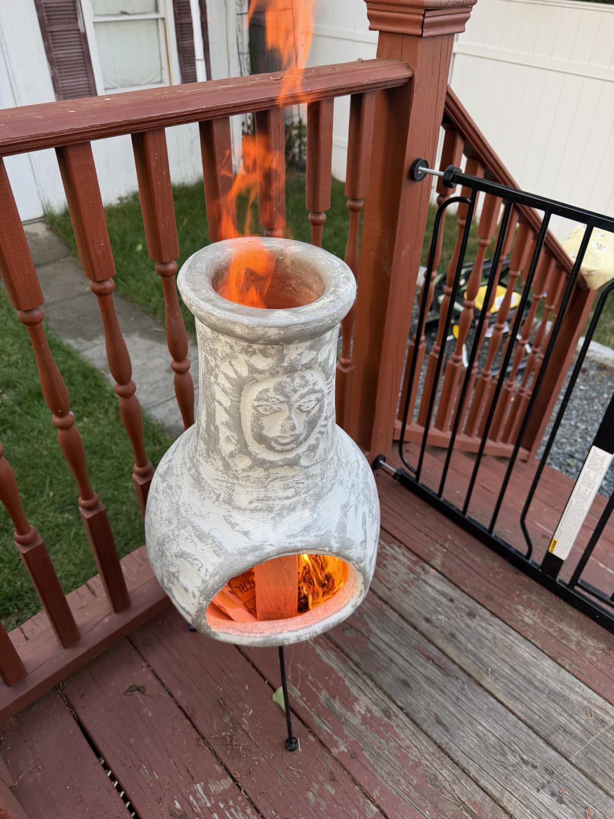 Terracotta Chimenea Outdoor Fireplace, Clay Chiminea with Lid & Metal Stand | Wood Burning Style, Rustic Garden Decor, Patio Fire Pit Alternative customer photo 1