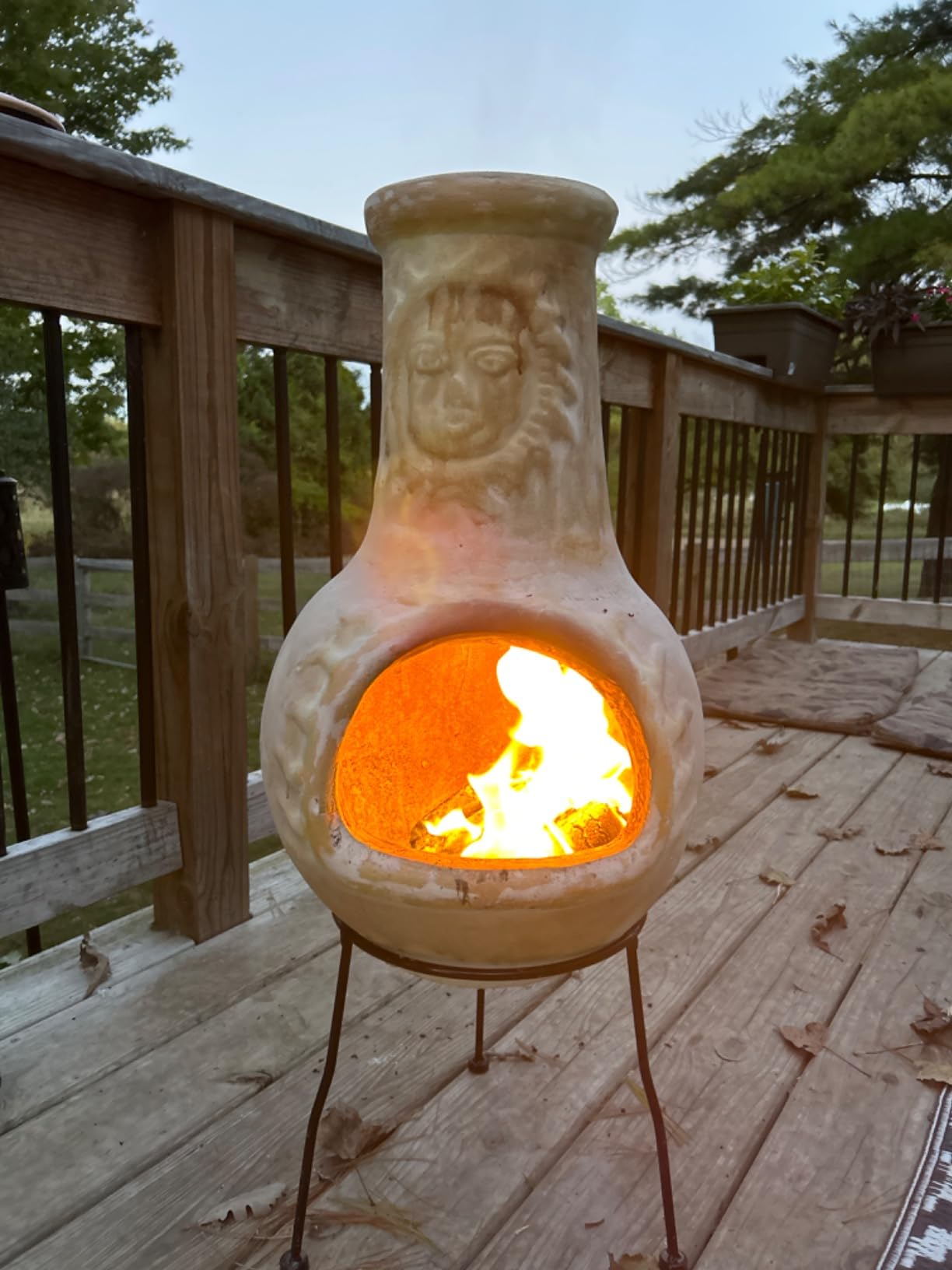 Terracotta Chimenea Outdoor Fireplace, Clay Chiminea with Lid & Metal Stand | Wood Burning Style, Rustic Garden Decor, Patio Fire Pit Alternative customer photo 2