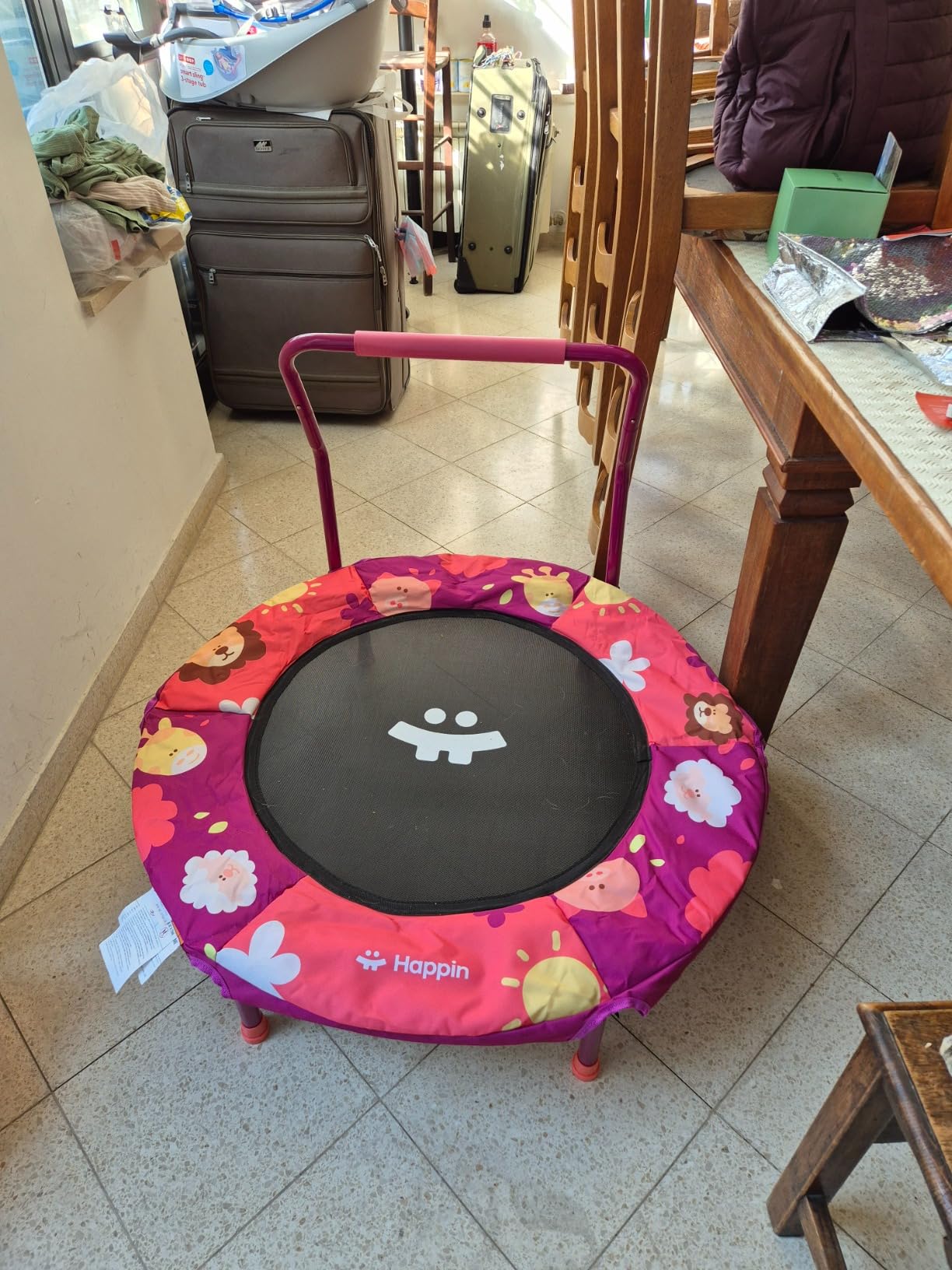 Happin 36'' Toddler Trampoline Indoor, Foldable Mini Trampoline for Kids Ages 2-6, ASTM Certified, Adjustable Handle, Safety Pad for Indoor & Outdoor, Baby Trampolines, for Boy & Girl customer photo 1