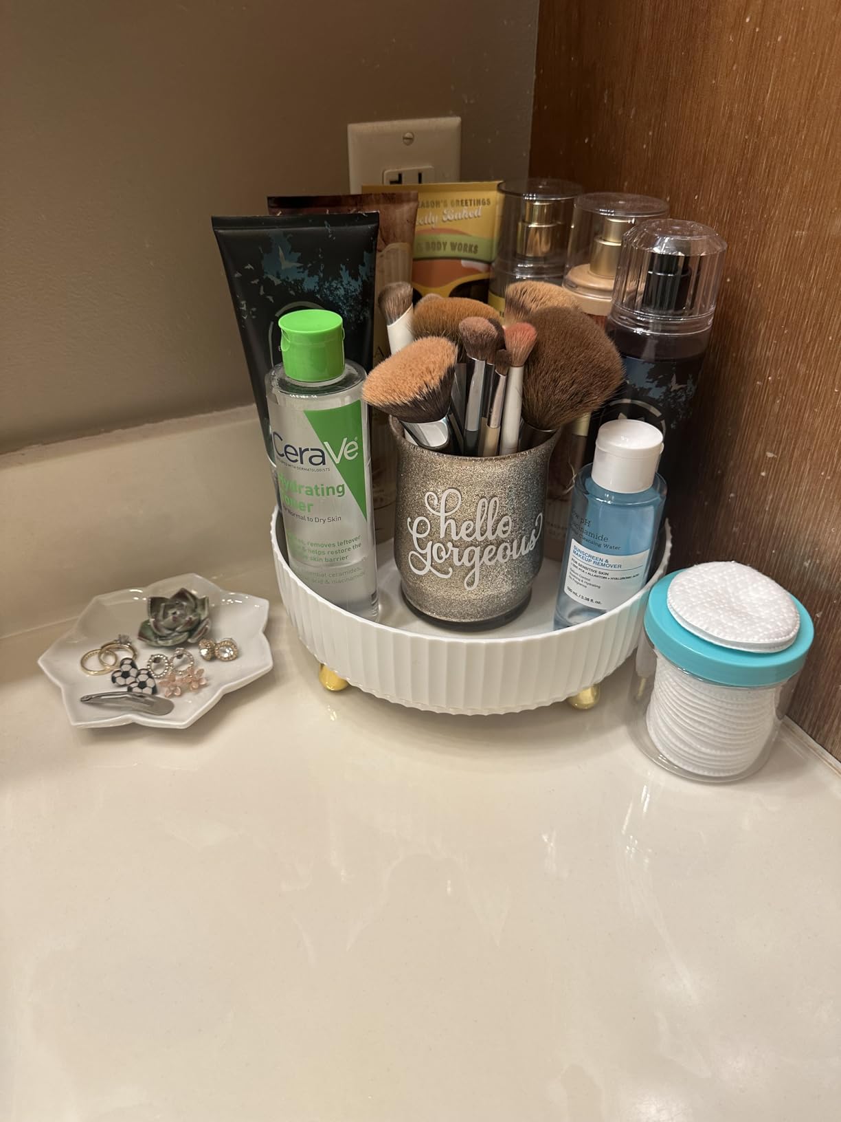 360 Rotating Makeup Perfume Organizer Skincare Tray, Small Ivory White | 360 Degree Spinning Lazy Susan Organizer Lotion Cosmetics Storage for Dresser, Vanity, Bathroom Countertop customer photo 1