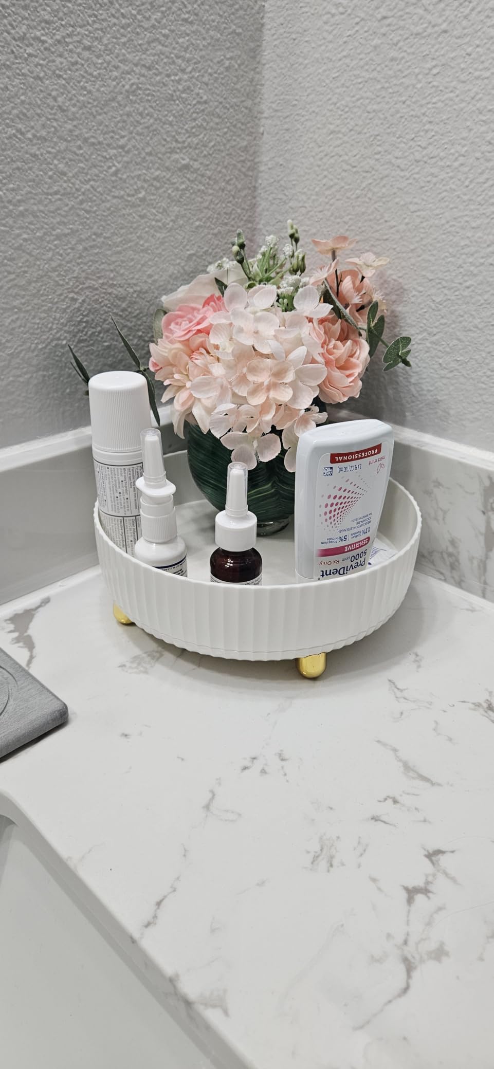 360 Rotating Makeup Perfume Organizer Skincare Tray, Small Ivory White | 360 Degree Spinning Lazy Susan Organizer Lotion Cosmetics Storage for Dresser, Vanity, Bathroom Countertop customer photo 2