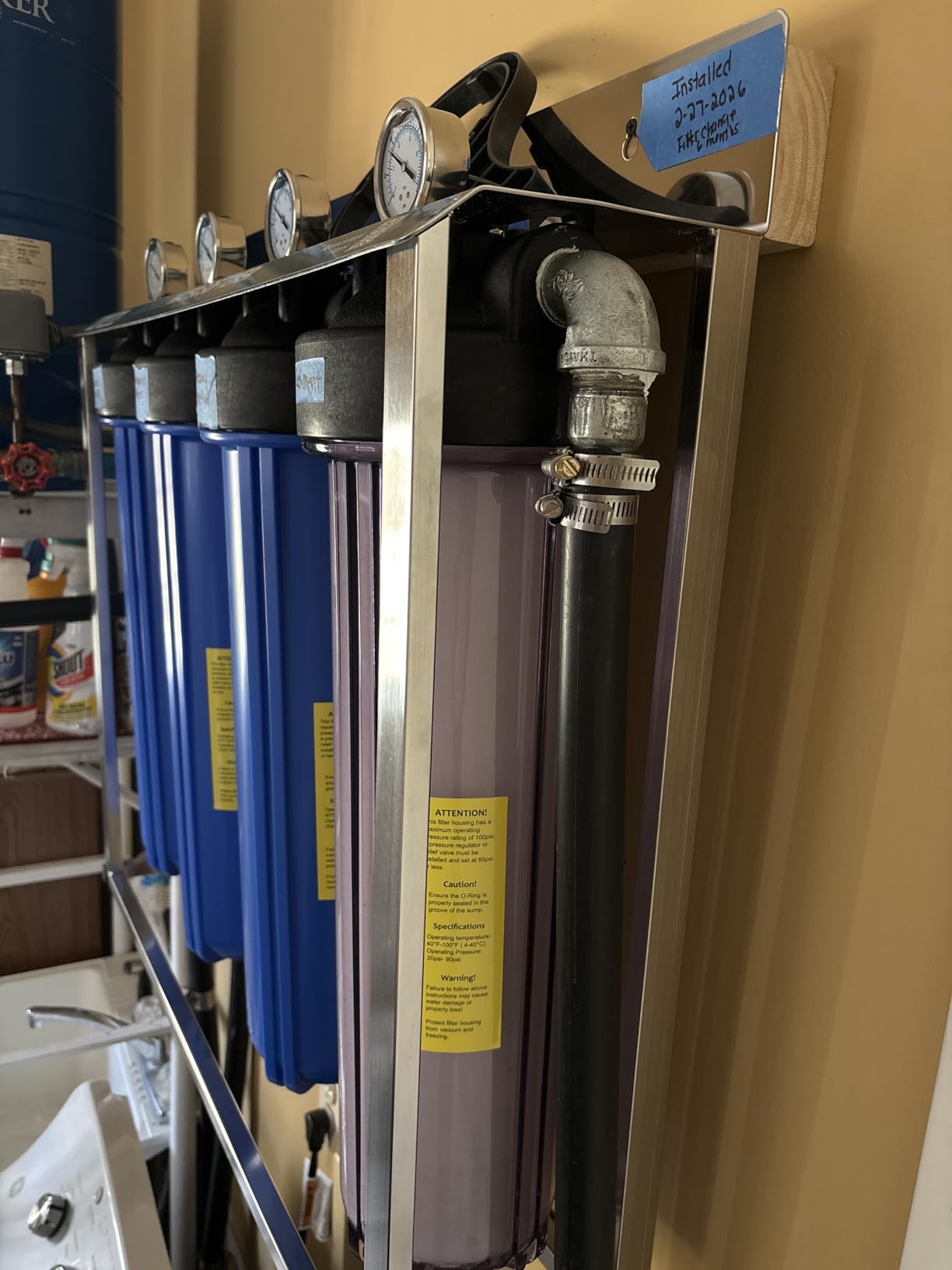 NU Aqua 3-Stage Main Line Whole House Water Filter System - 20