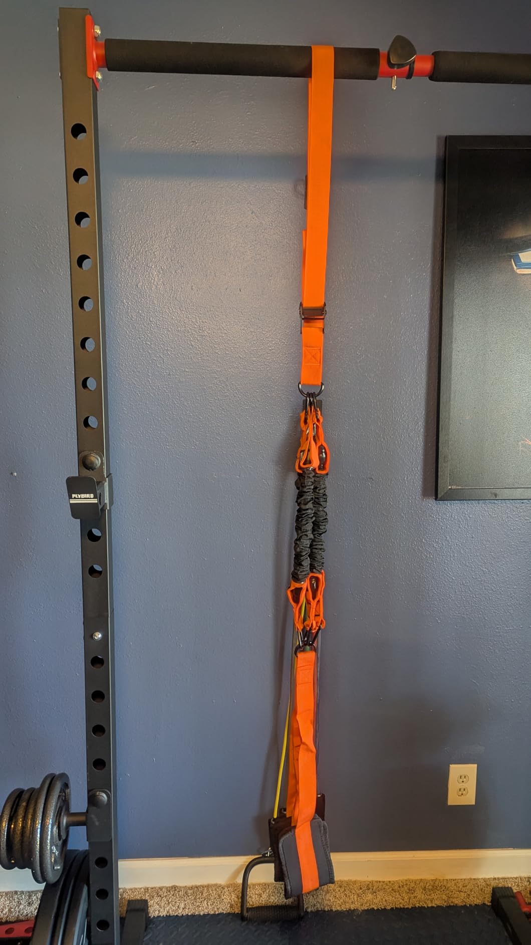 FLYBIRD SR1 Squat Rack, Adjustable Power Rack for 6FT/7FT Barbells, Squat Rack for Home Gyms with Pull-Up Bar, 22 Adjustment Positions, J-Hooks and Safety Spotter Arms, 110/180LBS Home Package customer photo 2