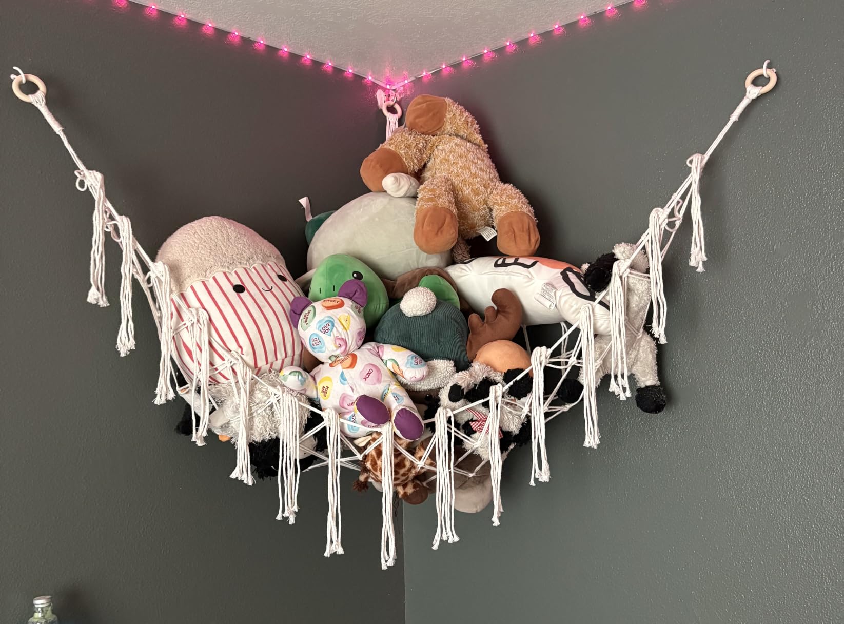 Stuffed Animal Storage Hammock Corner Net - Pink Room Christmas Decor for Teen Girls - Toys Storage Hanging Stuff Animal Organizer Holder Cute Stuff - Boho Nursery Dorm Bedoom Decor Aesthetic customer photo 1