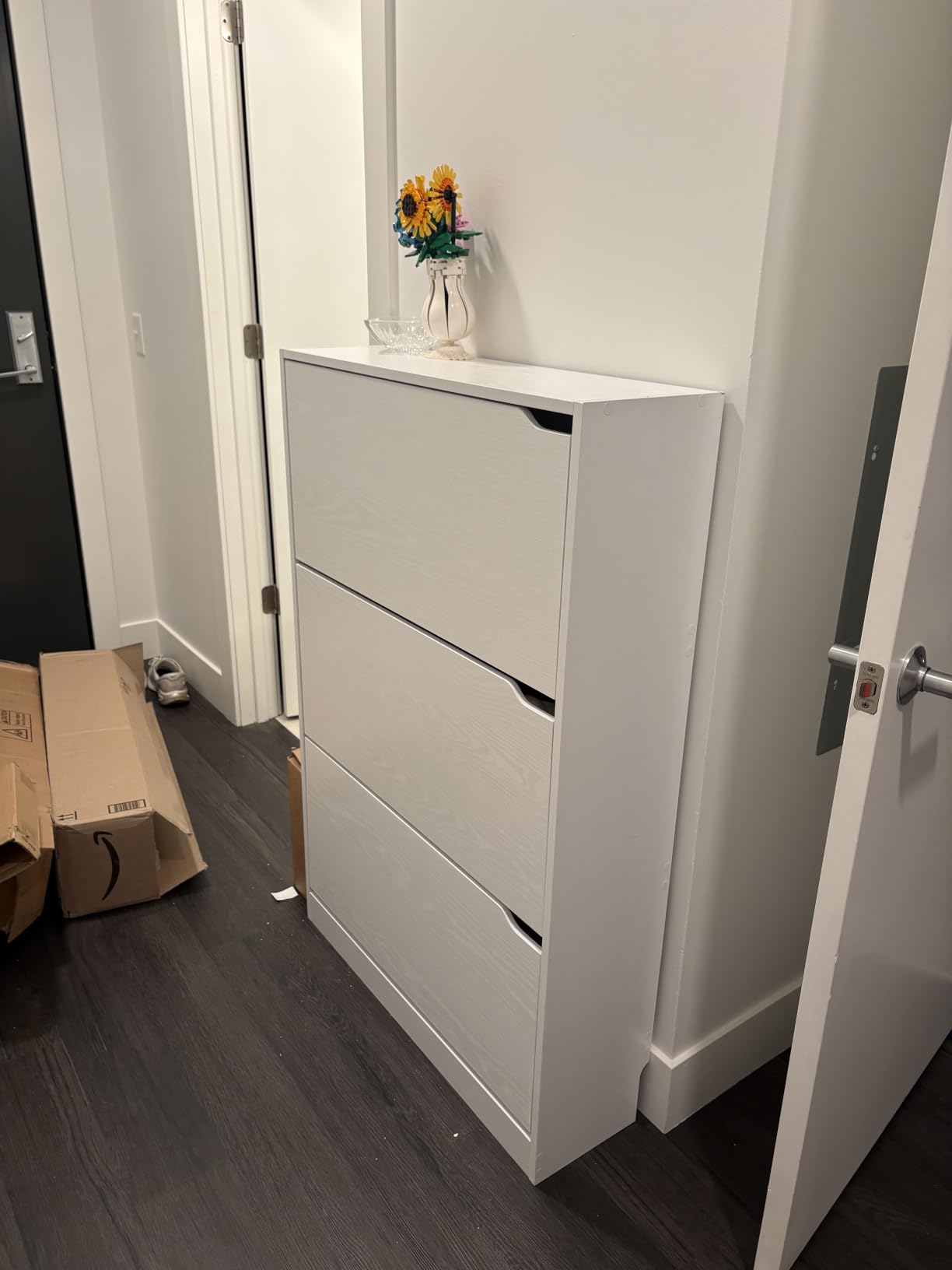 BORNOON Shoe Cabinet with 3 Flip Drawers, Hidden Wood Shoe Cabinet, Freestanding Shoe Storage Cabinet for Entryway Hallway, White customer photo 1