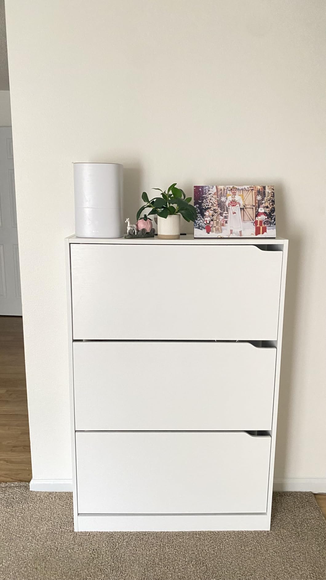 BORNOON Shoe Cabinet with 3 Flip Drawers, Hidden Wood Shoe Cabinet, Freestanding Shoe Storage Cabinet for Entryway Hallway, White customer photo 2