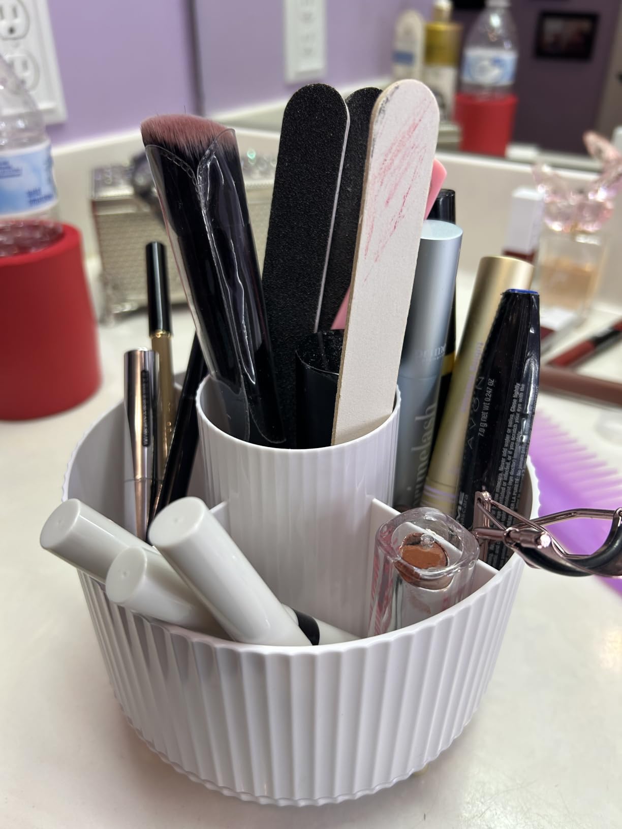 fanado 360 Degree Rotate Makeup Brush Holder Organizer, Makeup Organizers Countertop, Makeup organization and Skincare Storage for Vanity, Desktop, Bathroom (White) customer photo 2