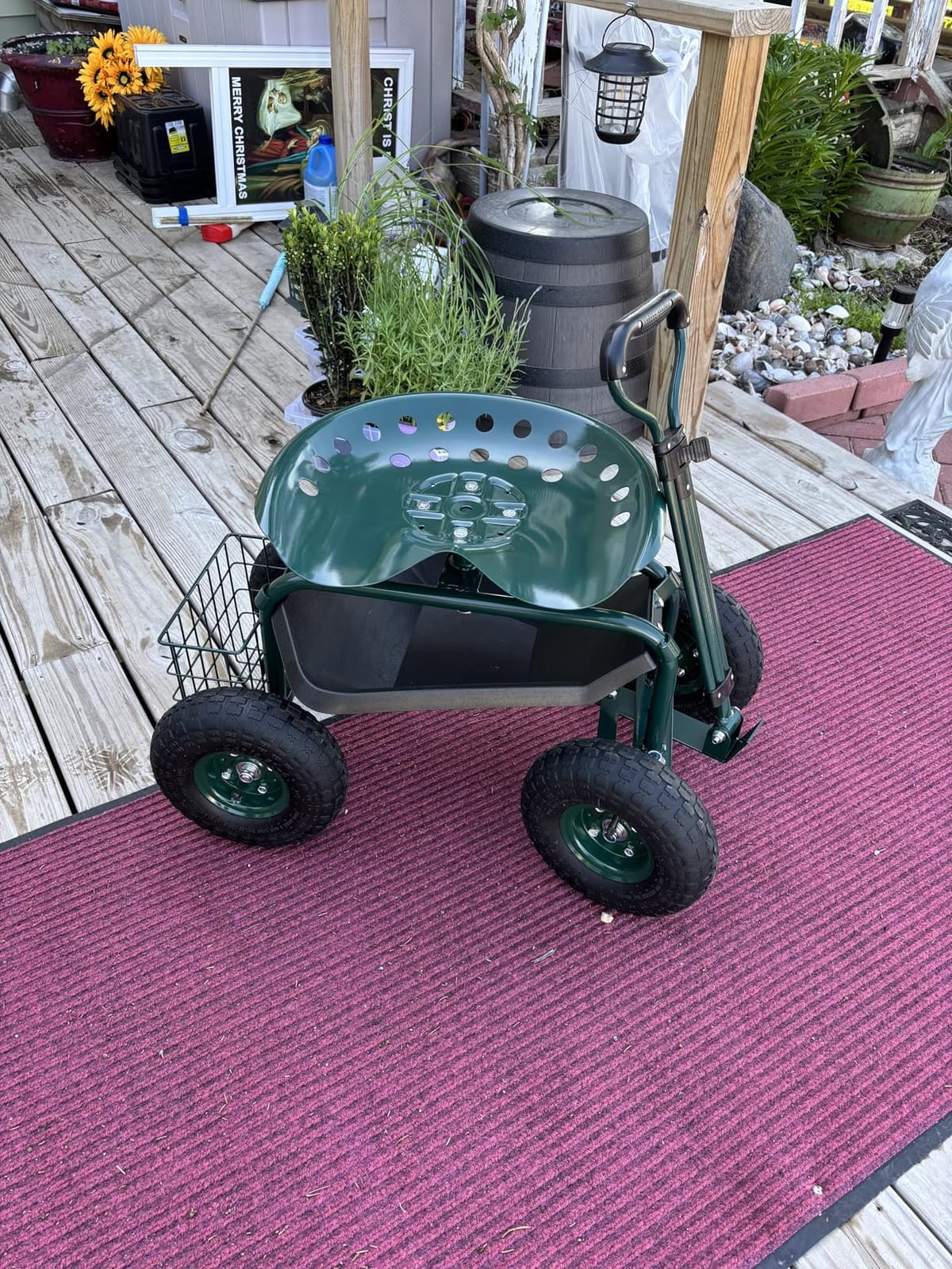 VEVOR Garden Cart Rolling Workseat with Wheels, Gardening Stool for Planting, 360 Degree Swivel Seat, Wagon Scooter with Steering Handle & Utility Tool Tray, Use for Patio, Yard, and Outdoors, Green customer photo 2
