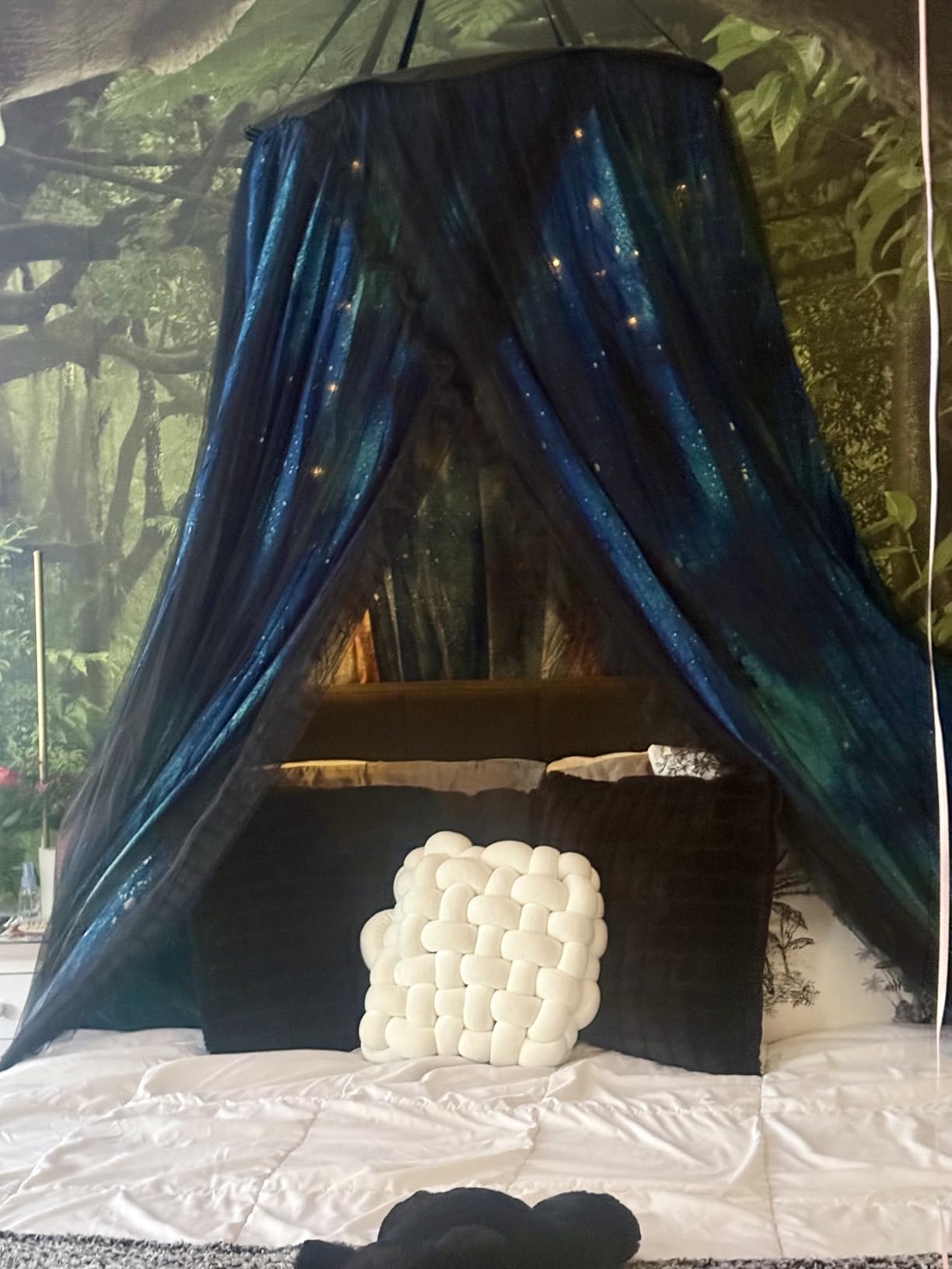 Kertnic Gorgeous Aurora Printed Bed Canopy for Girls & Adults, Room Decorative Cozy Bed Curtain Canopy Drapes, Round Dome Luxurious Lace Princess Canopies Mosquito Netting (Aurora) customer photo 2