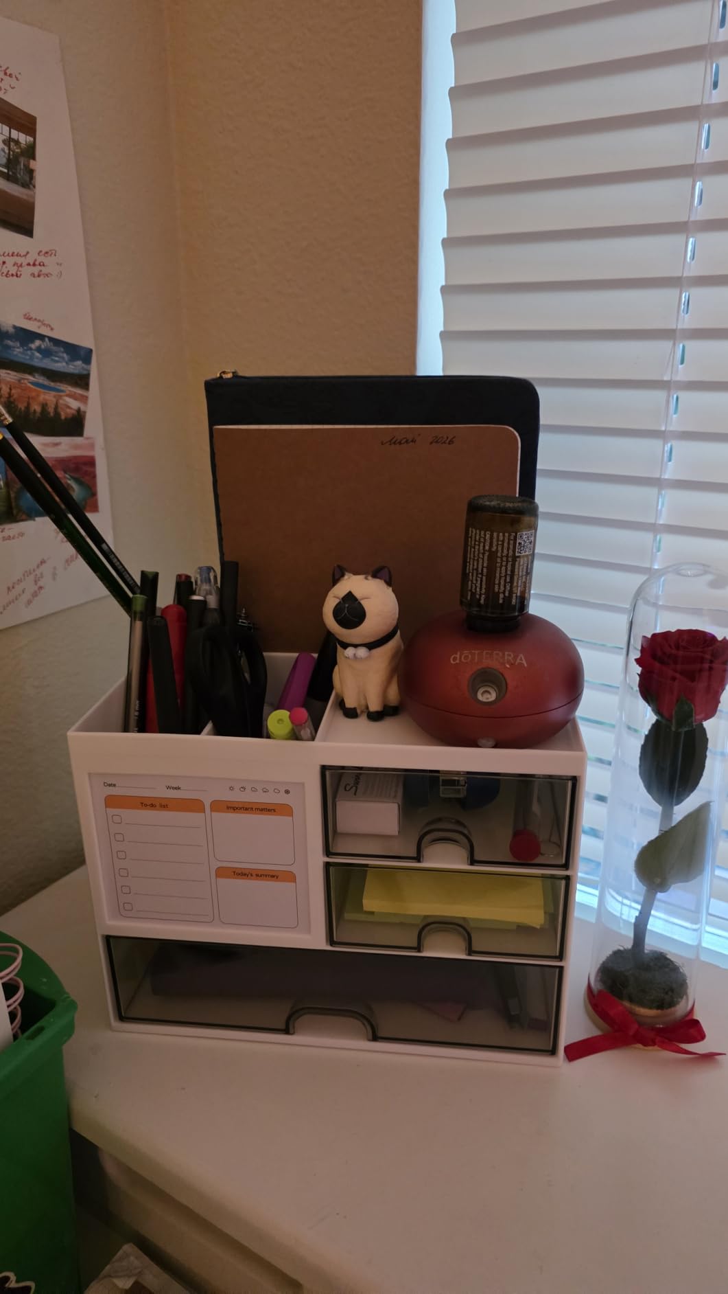 QIYVLOS Desk Organizer with 3 Drawer, Multi-Functional Pencil Pen Holder for Desk, Desk Organizers and Storage with 8 Compartments, Desktop Organizer for Office Home Art Supplies (White) customer photo 1