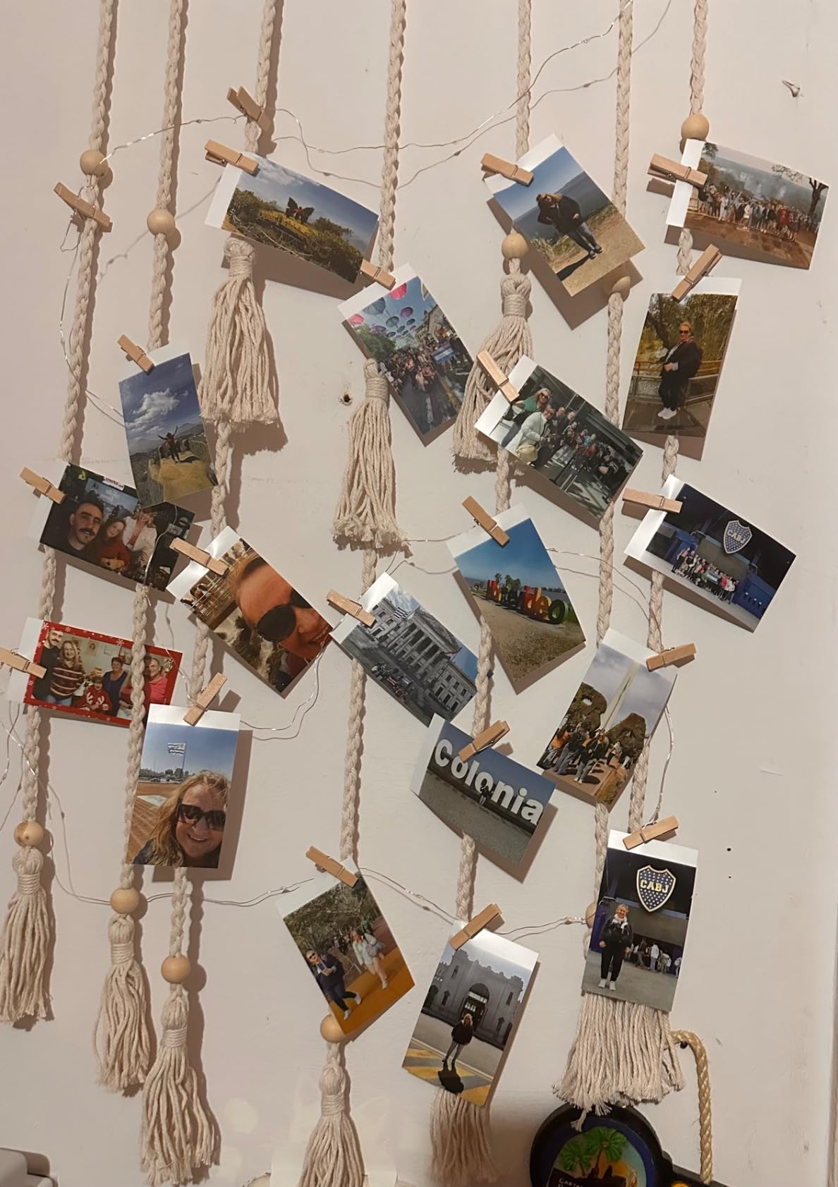 Mkono Hanging Photo Display, Boho Decor with String Lights, 30 Wood Clips | Ivory, Room Decor for Teen Girls, Macrame Wall Decor, Aesthetic Cards Artwork Holder, Bedroom Nursery Living Room Dorm customer photo 2