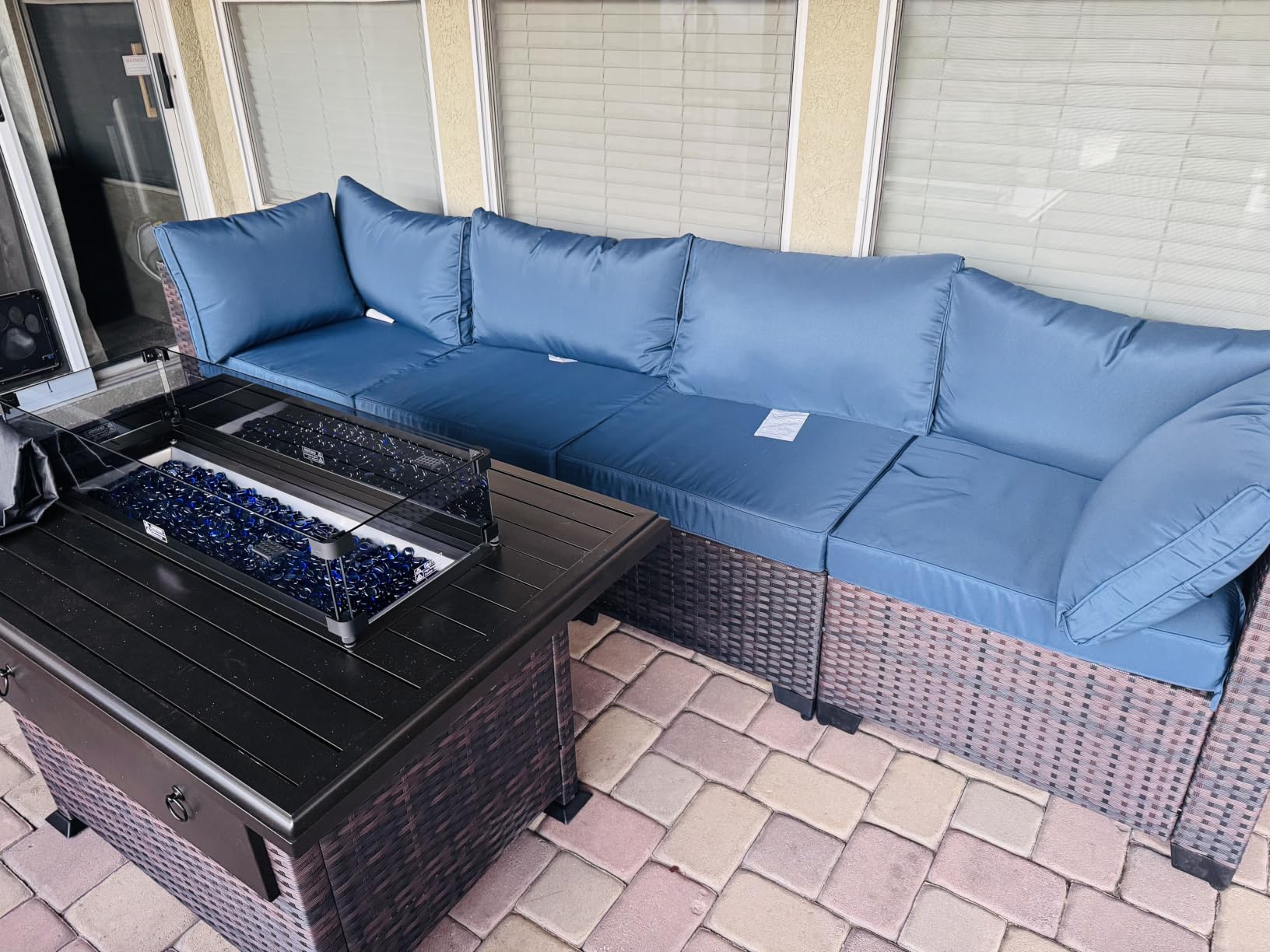 6PCS Outdoor Patio Furniture Set PE Wicker Rattan Sectional Sofa | Patio Conversation Set with 4