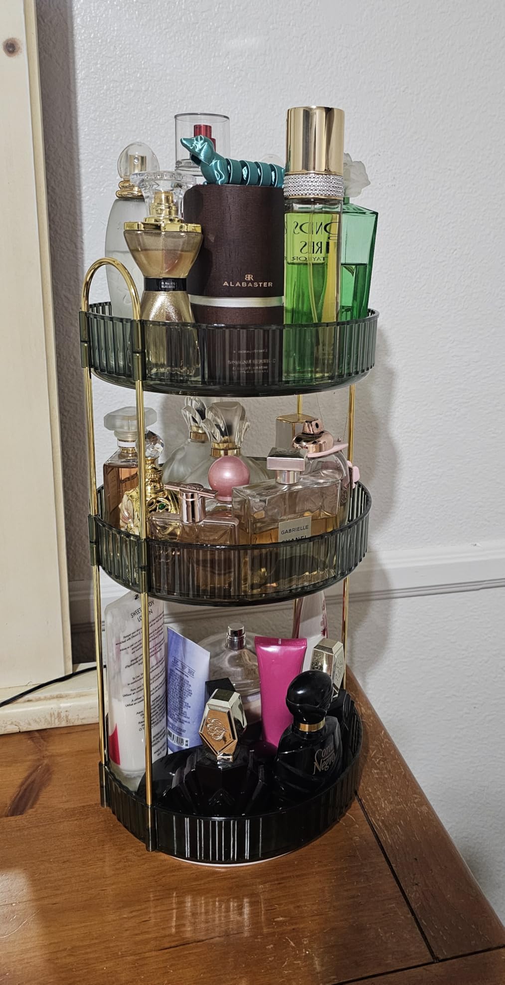 MOKANI 360 Rotating Makeup Organizer for Vanity, 3 Tier Perfume Organizer | Adjustable Multi-Function Spinning Cosmetics Skincare Storage for Bedroom, Dresser, Countertop, Clear customer photo 1