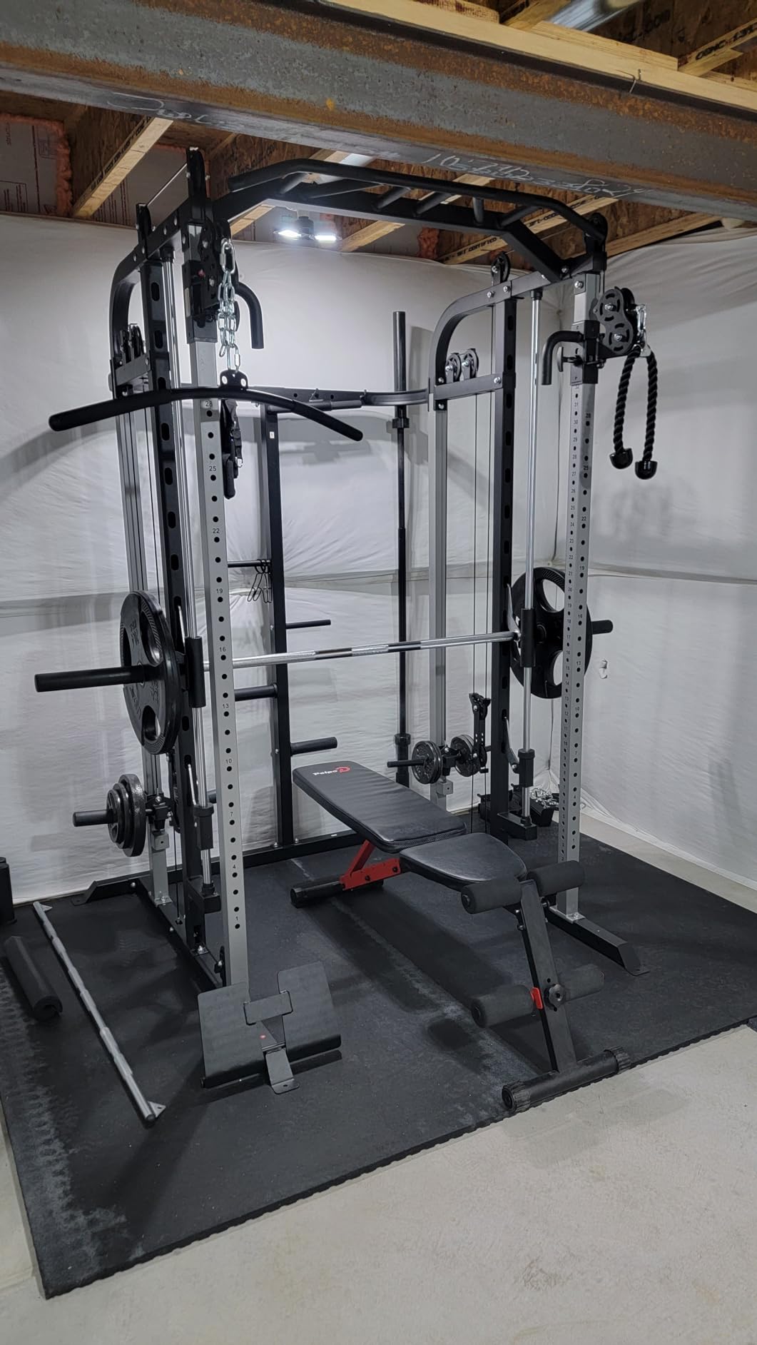 Smith Machine, Multifunctional Power Cage Rack with Smith Bar and Cable Pulley System, and LAT Pull Down Machine for Home Gym customer photo 1