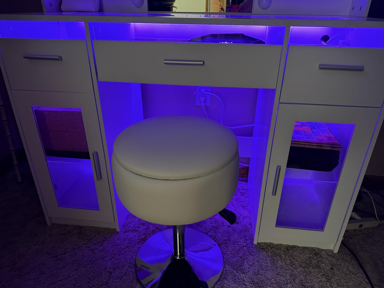 Adjustable Vanity Stool with Storage Swivel Vanity Chair Makeup | For Makeup Room & Bathroom, Height Adjustable 360° Swivel Velvet Ottoman with Storage, Makeup Chair Stool customer photo 1