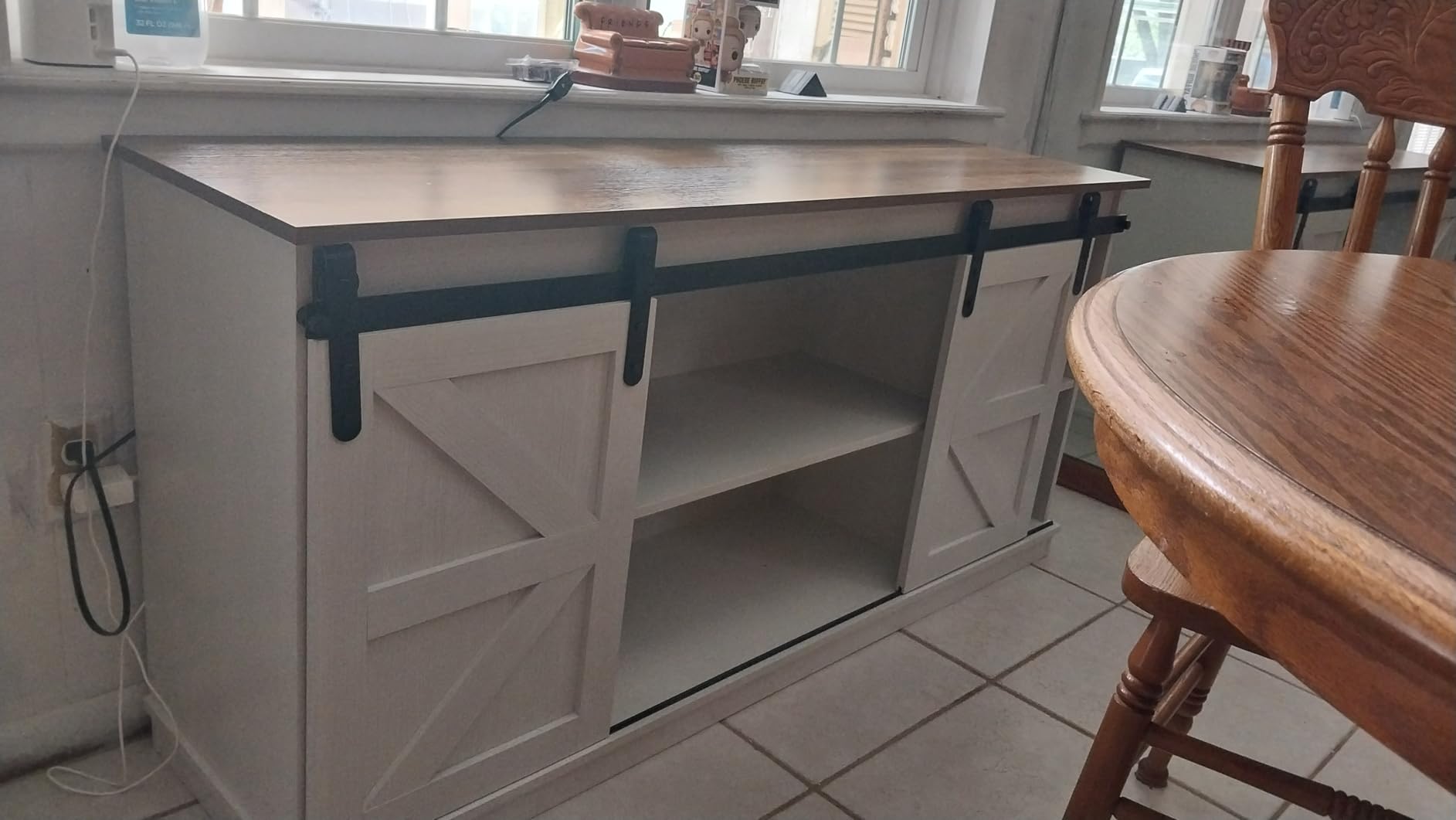 Shahoo Farmhouse Sideboard Buffet Cabinet, Coffee Bar Storage with Sliding Barn Doors, Shelf for Home Dining Room, Barnwood customer photo 1