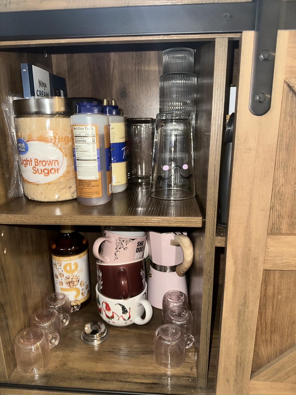 Shahoo Farmhouse Sideboard Buffet Cabinet, Coffee Bar Storage with Sliding Barn Doors, Shelf for Home Dining Room, Barnwood customer photo 2