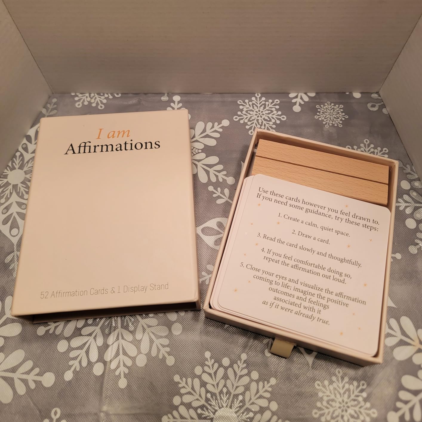 I Am Positive Affirmation Cards | 52 Decor Cards with Wooden Stand | Inspirational Cards with Soothing Colors to Display on Vision Boards | Giftable Affirmations customer photo 1
