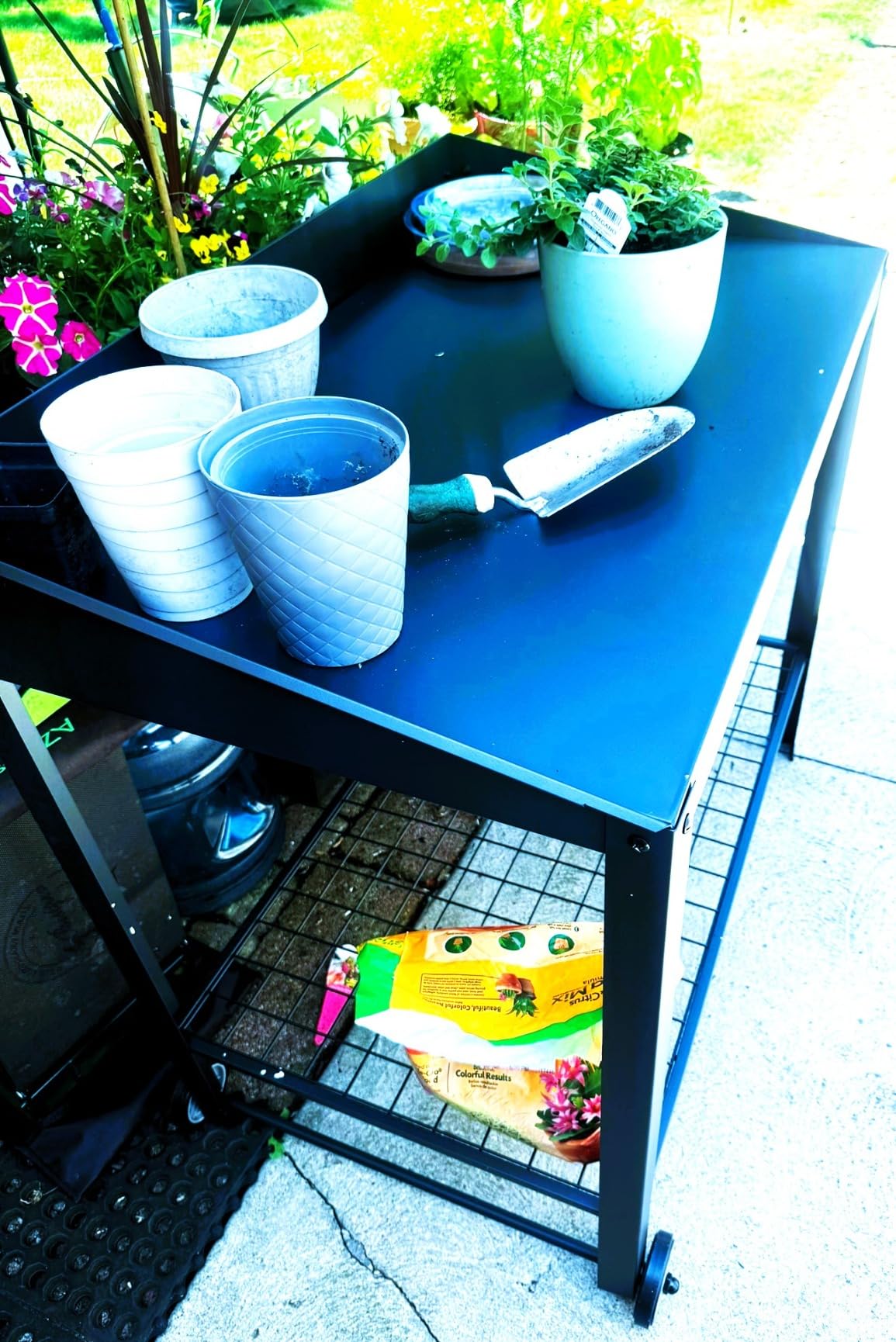 Metal Potting Bench on Wheels, Heavy Duty Weatherproof Work Station, 300 lbs Capacity, All-Weather Metal Bench customer photo 1