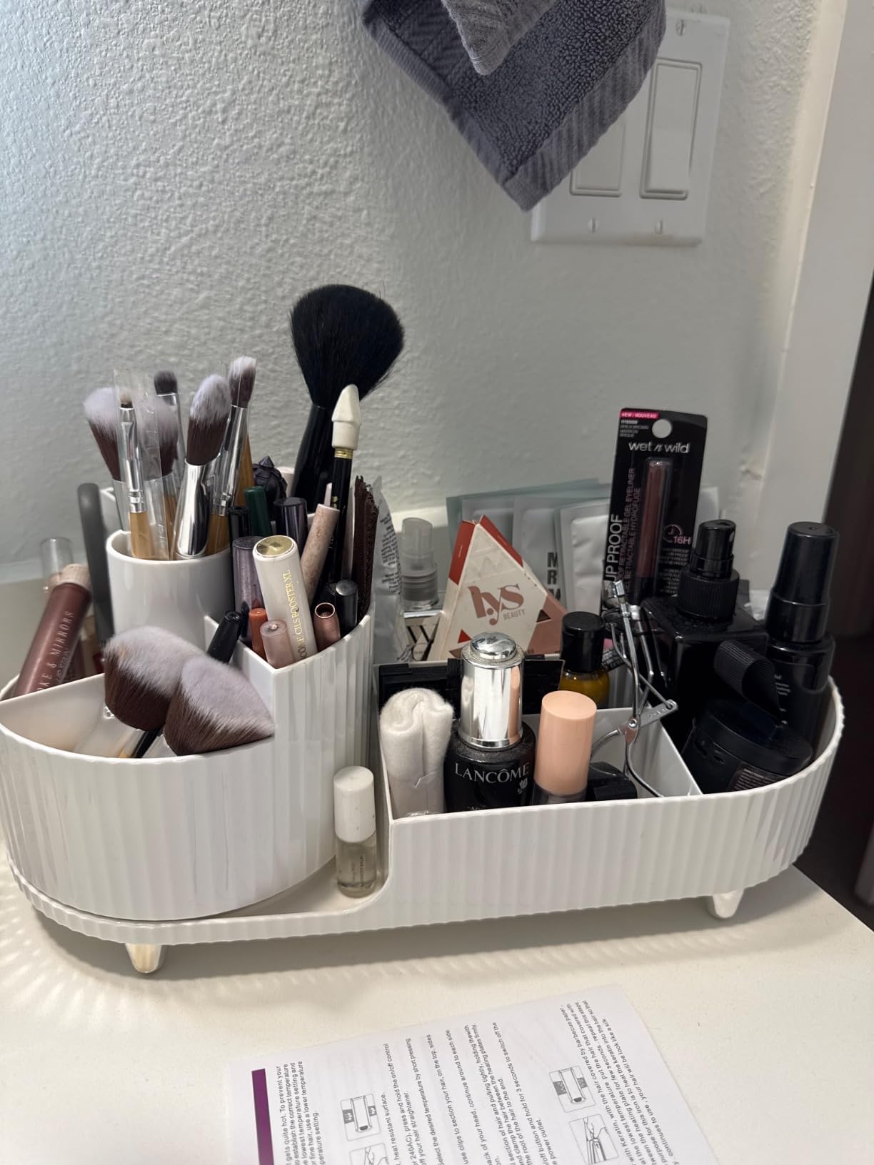 Rotating Vanity Organizer with Brush Holder, Large Spinning Makeup Skincare & Cosmetic Organizer, Countertop Perfume & Lotions Display Case (White) customer photo 2