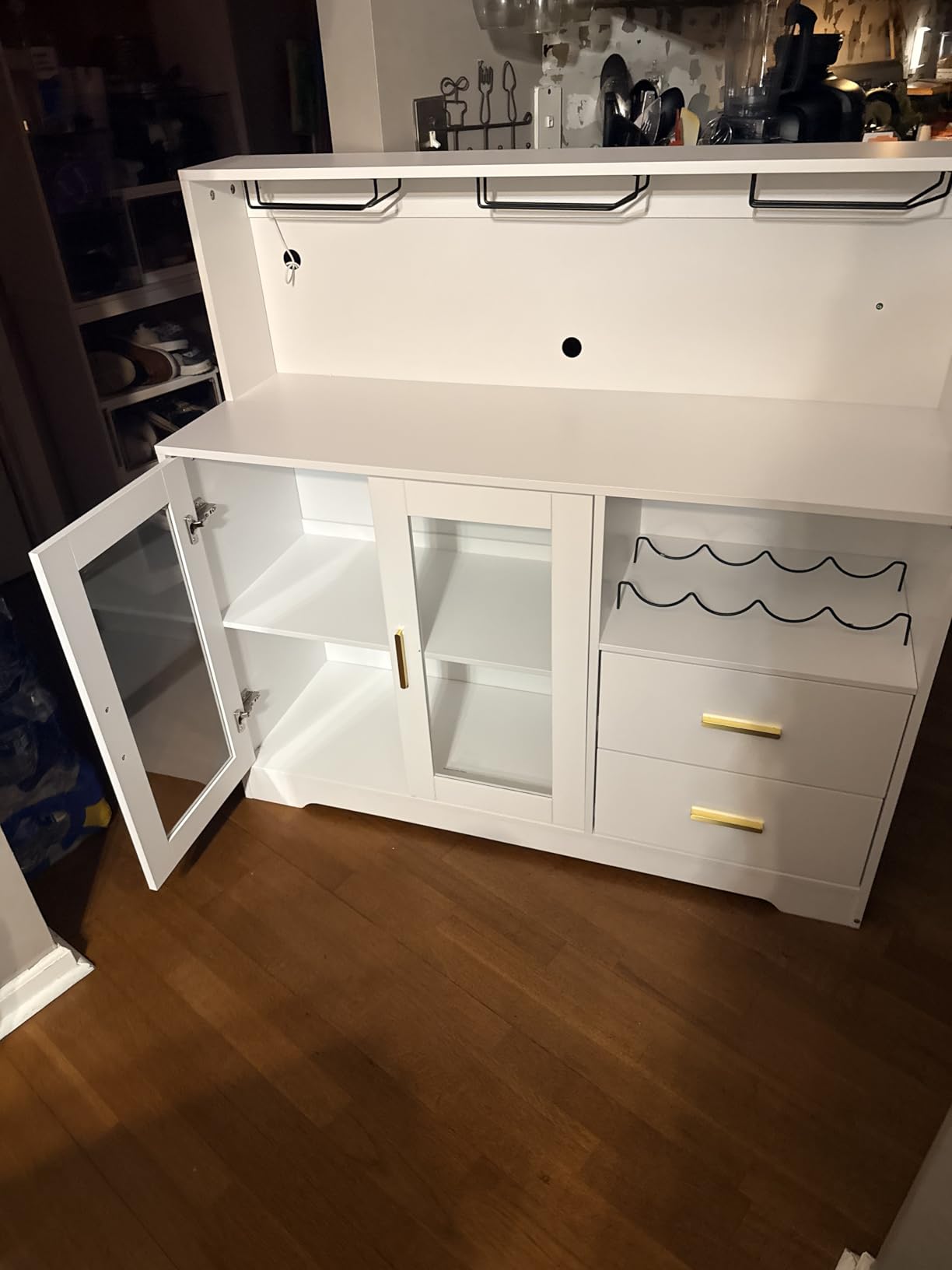 Bar Cabinet for Home with LED Light, Coffee Bar Cabinet w/ Wine & Glass Rack | Wine Cabinets with Drawers & Microwave Stand, Modern Liquor Cabinets for Kitchen, Living Room, Dining Room (Black) customer photo 1