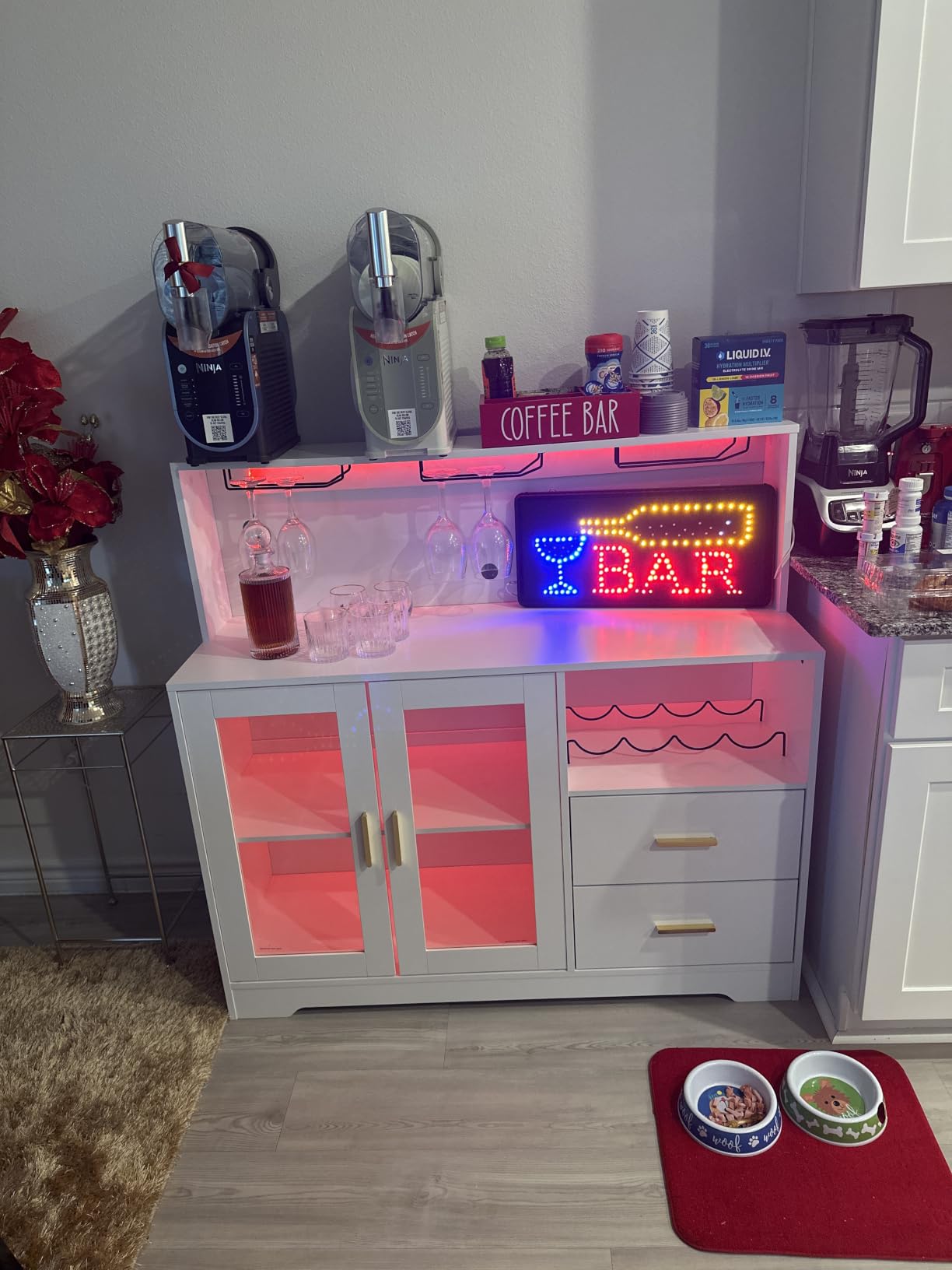 Bar Cabinet for Home with LED Light, Coffee Bar Cabinet w/ Wine & Glass Rack | Wine Cabinets with Drawers & Microwave Stand, Modern Liquor Cabinets for Kitchen, Living Room, Dining Room (Black) customer photo 2