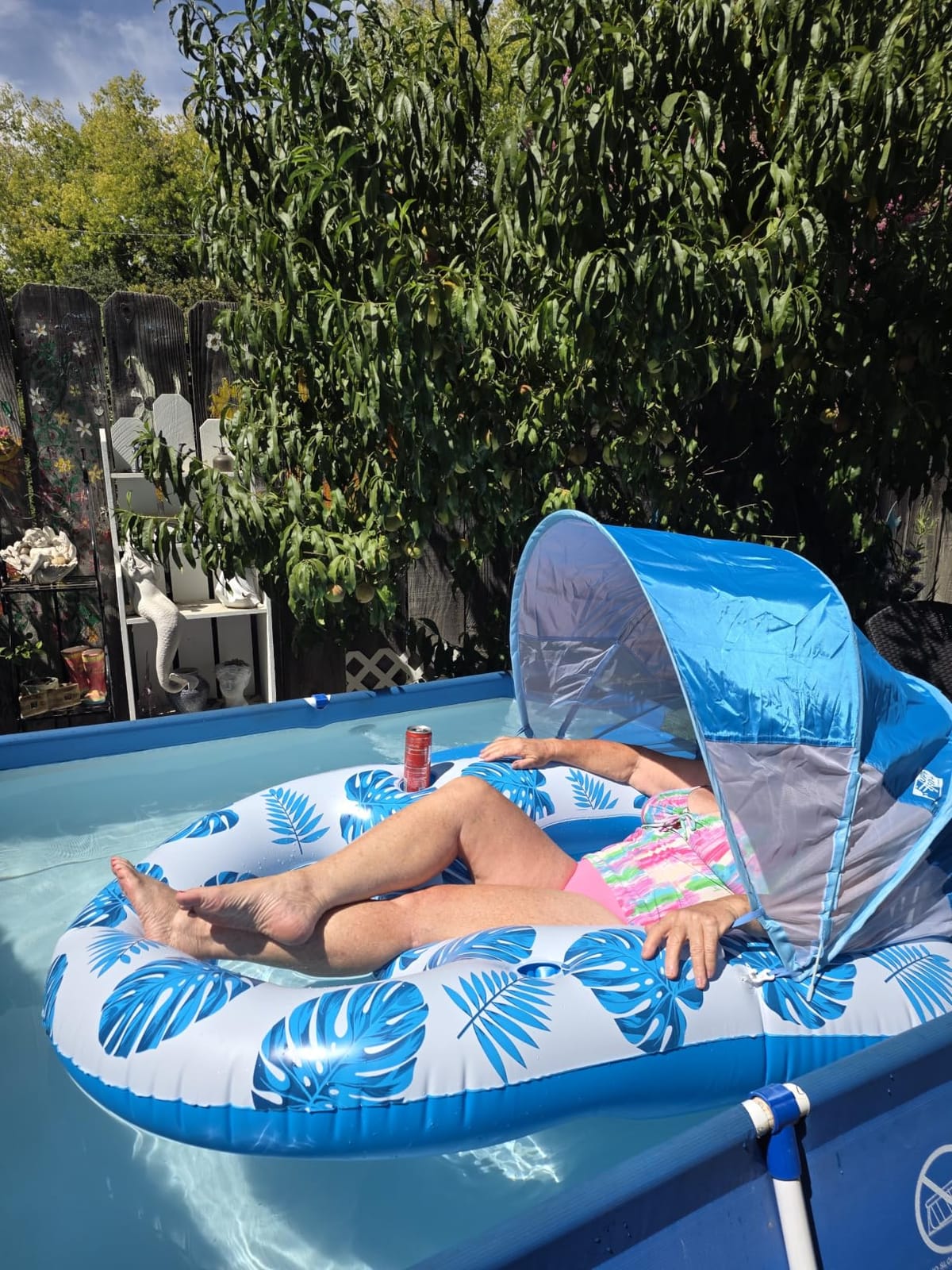 COOLCOOLDEE Pool Lounge Float with Canopy UPF50+, Extra Large Pool Floats for Adults Heavy Duty, Inflatable Lounger Float with Cup Holder & Backrest, Footrest customer photo 1