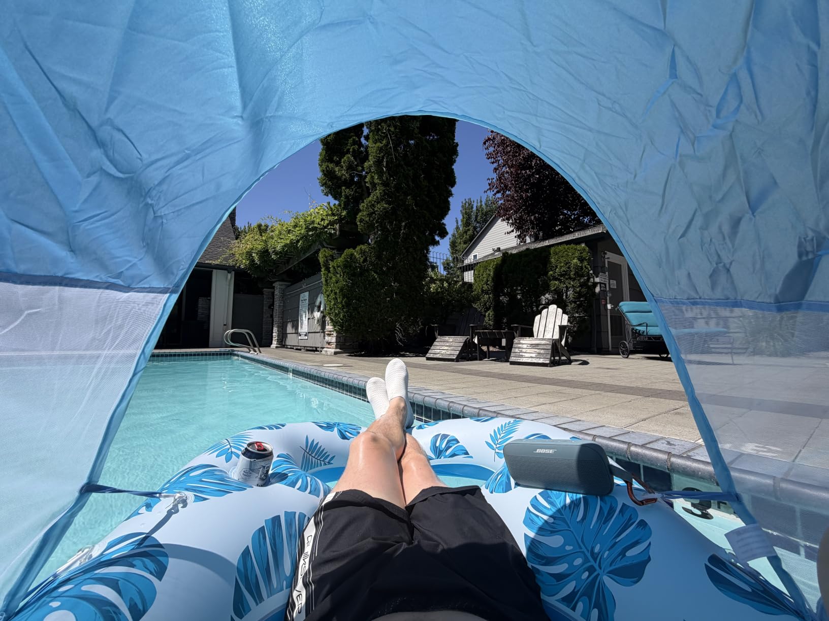 COOLCOOLDEE Pool Lounge Float with Canopy UPF50+, Extra Large Pool Floats for Adults Heavy Duty, Inflatable Lounger Float with Cup Holder & Backrest, Footrest customer photo 2