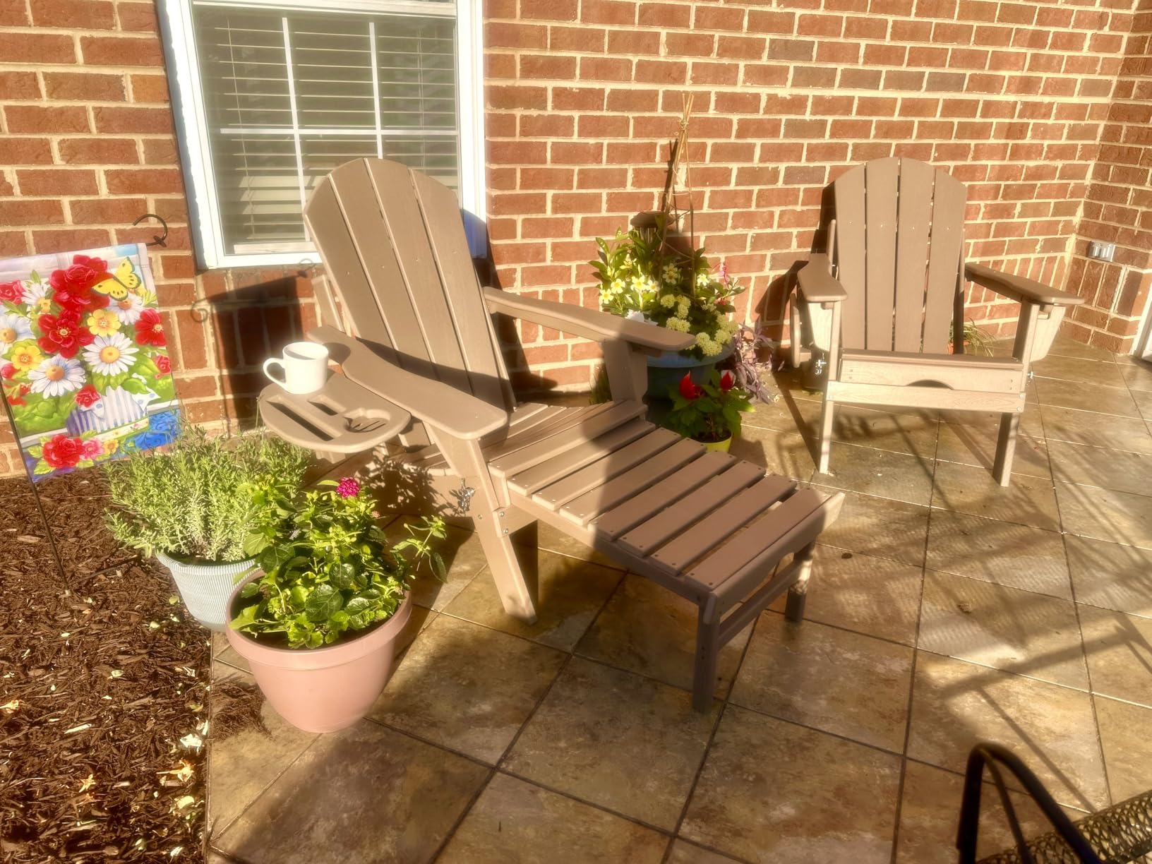 Adjustable Adirondack Chair Set of 2 with Retractable Ottoman, Black - Folding HDPE Chair with Multifunctional Cup Holder customer photo 1