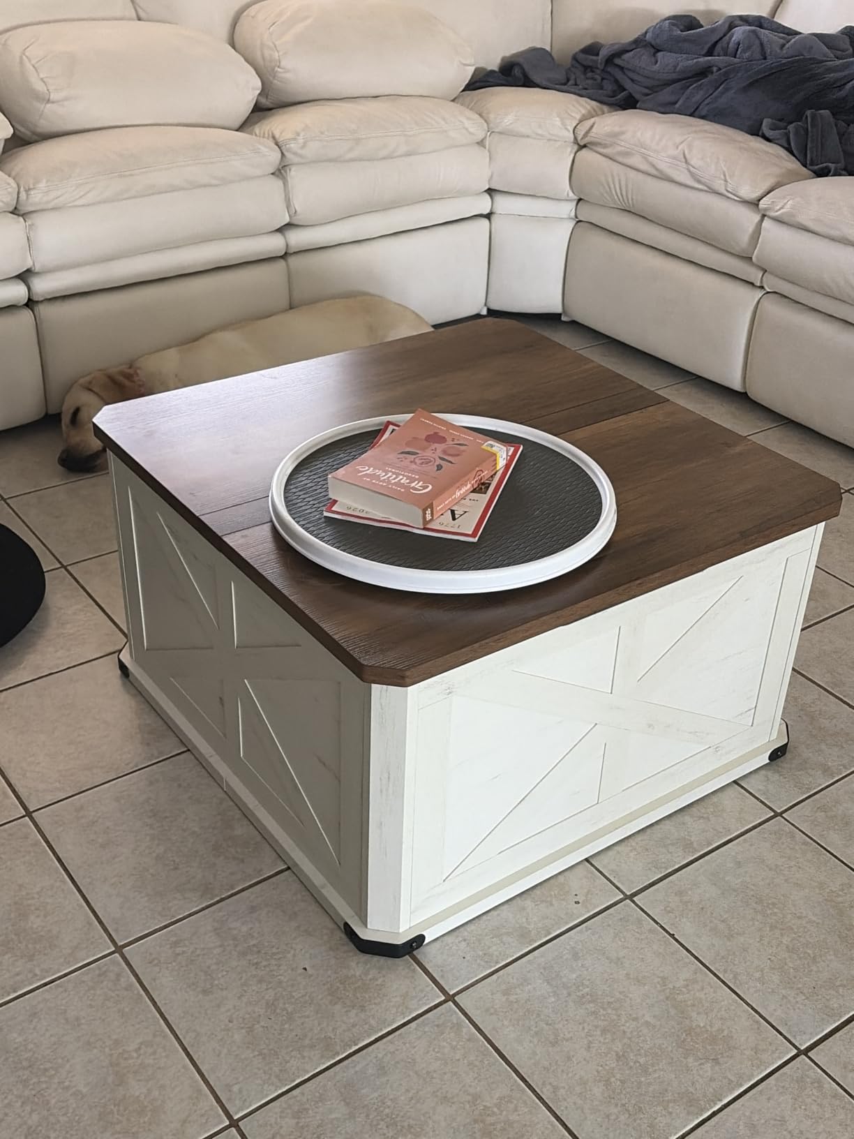 VASAGLE LIRY Collection - Farmhouse Coffee Table with Storage, Square Coffee Table for Living Room, Center Table with Flip-Top Lids, Honey Brown and Rustic White ULCT232W73 customer photo 2