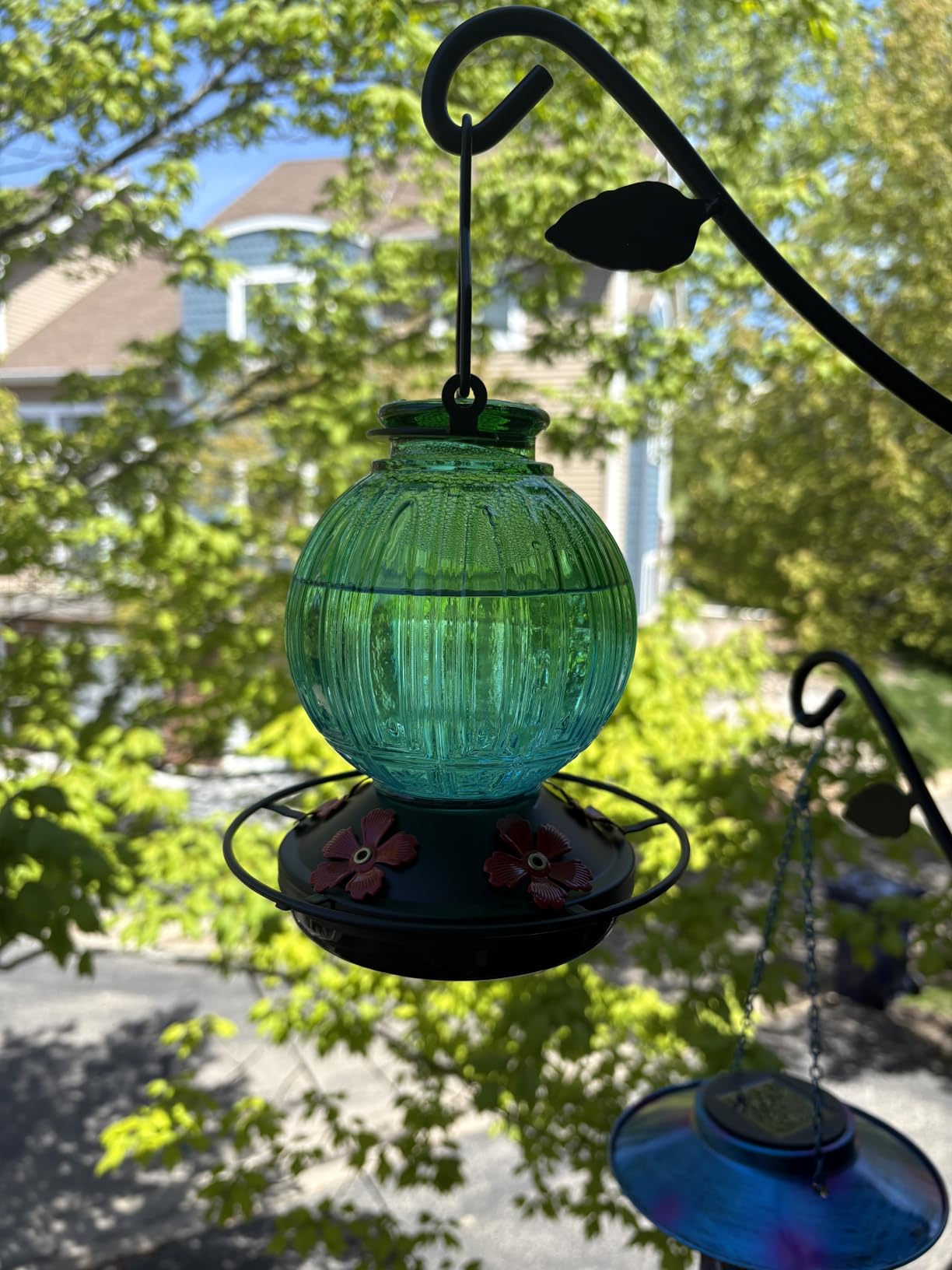 Glass Hummingbird Feeder for Outdoors Hanging, 26Oz Bird Nectar Feeder with Perch & 5 Flower Feeding Ports, Leak Proof for Outside Garden Decor Backyard, Gifts for Women Mom, Red customer photo 2