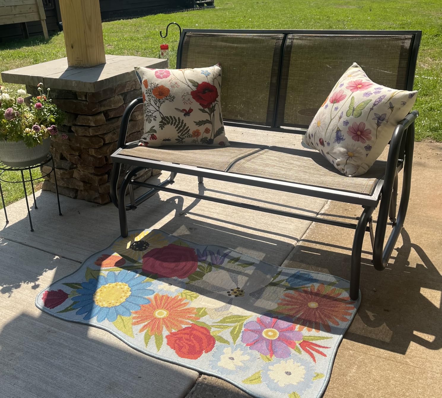 Outsunny 2-Person Outdoor Glider Bench, Patio Double Swing Rocking Chair Loveseat w/Powder Coated Steel Frame for Backyard Garden Porch, Light Mixed Brown customer photo 2
