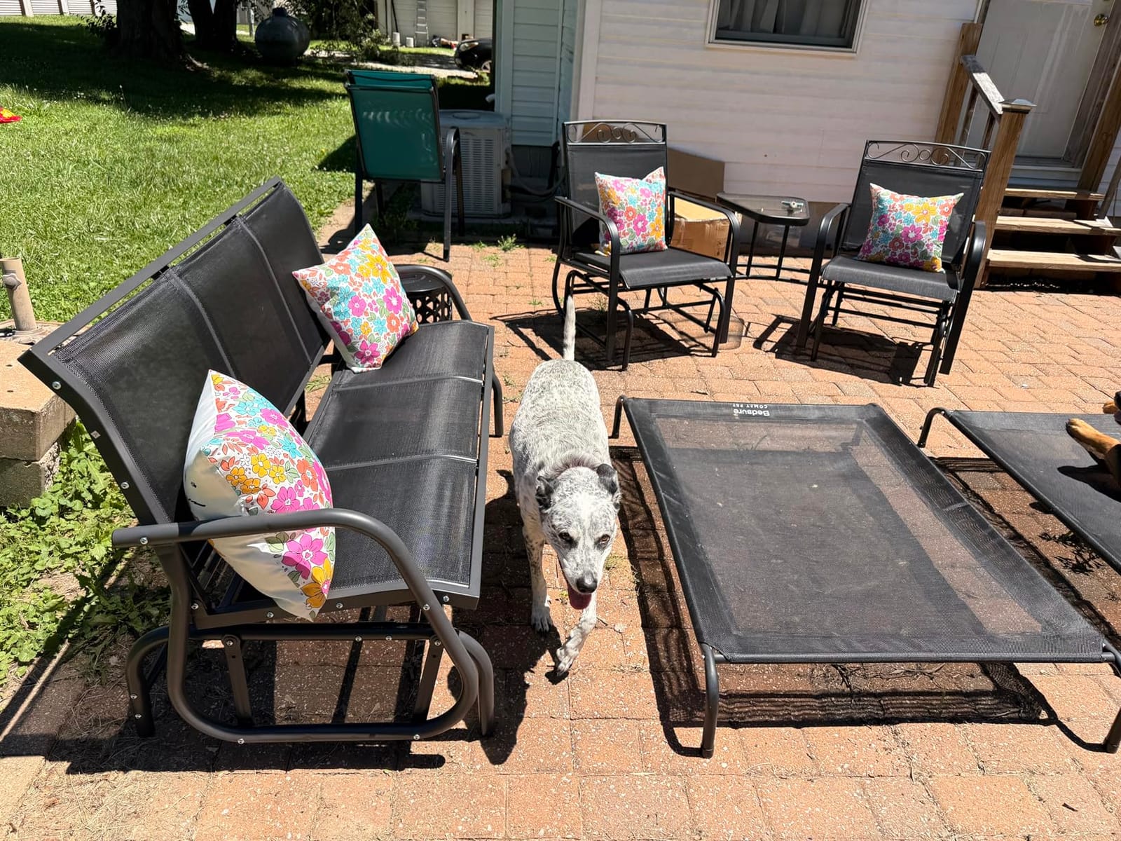 Outsunny 3-Person Patio Glider Bench, Outdoor Porch Glider Swing with 3 Seats, Breathable Mesh Fabric, Metal Frame, Light Mixed Brown customer photo 1