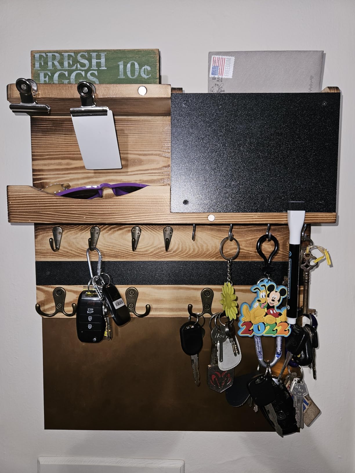 Key Holder Wall Mount, Mail Organizer Key Holder for Wall with Shelf, Drawer, Chalkboard, Corkboard, Home Decor Mounted for Room Entryway (Black) customer photo 2