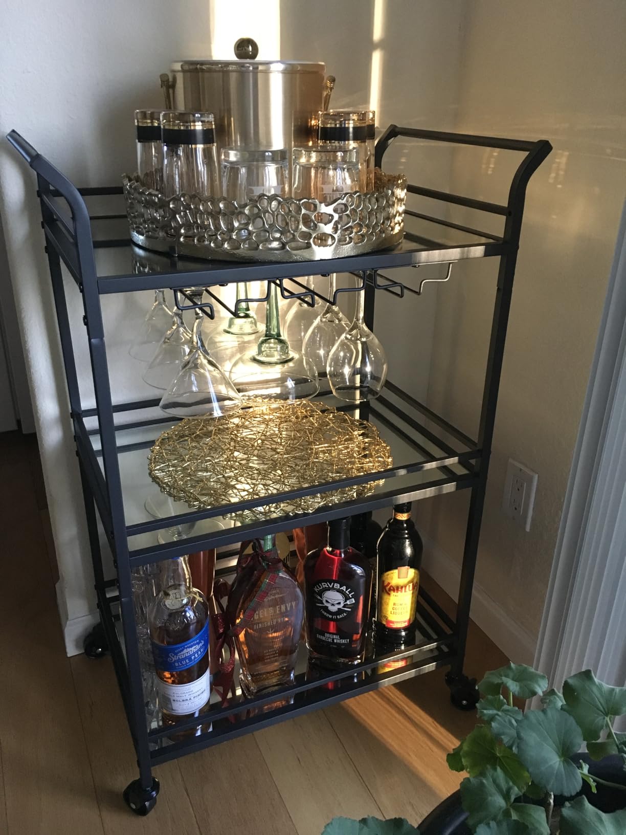 VASAGLE Bar Cart Gold, Large Home Bar Serving Cart with 3-Tier | Mirrored Shelf, Wine Holders, Glass Holders, for Small Spaces, Kitchen customer photo 2