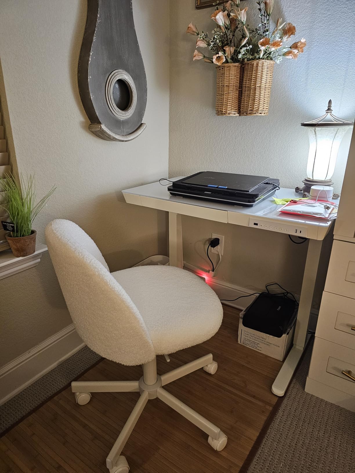 VINGLI Modern Vanity Chair with Back, Velvet Desk Chair for Girls, Small Office Chair with Silent Wheels, Stylish and Comfortable, White customer photo 1